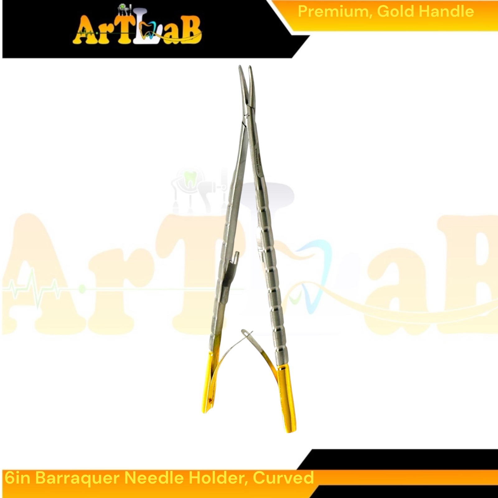 6in Castroviejo-Barraquer Micro Needle Holder, Curved Smooth Tips & Lock Handle