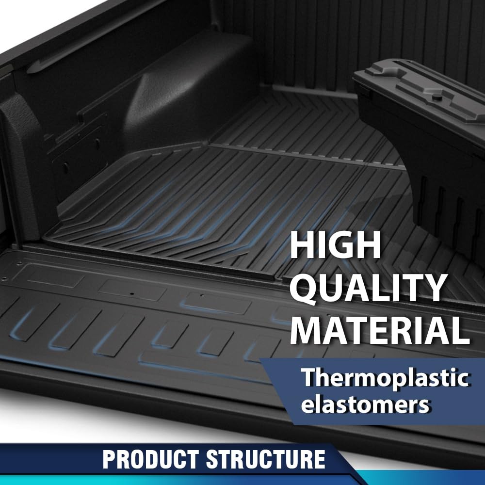 TPE Floor Mats Cargo Liners for Ford F150 2021-2025 6.5FT Bed All Weather Black
