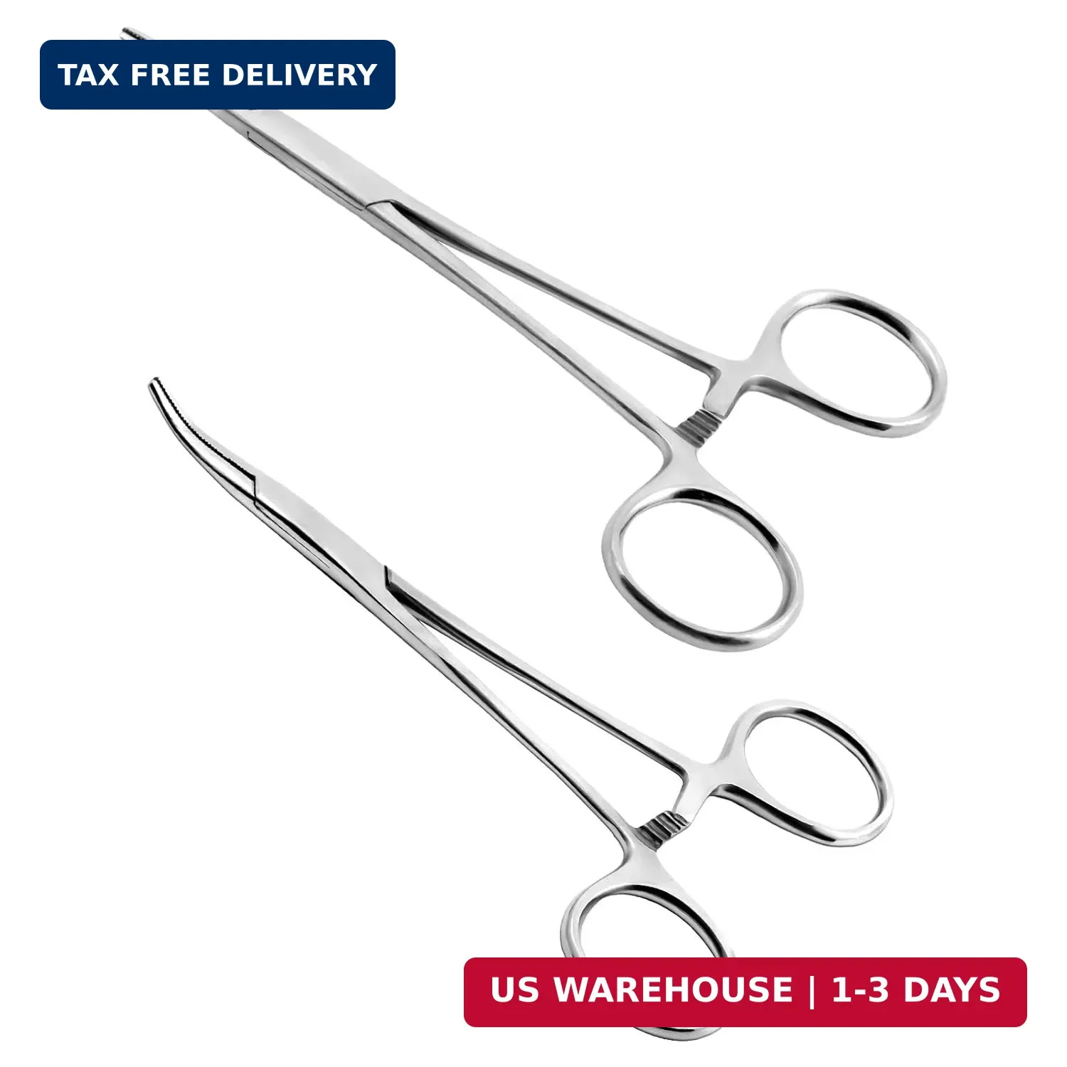 Ainiv 2 Piece Hemostat Curved and Straight Stainless Steel Self-Locking Fishing