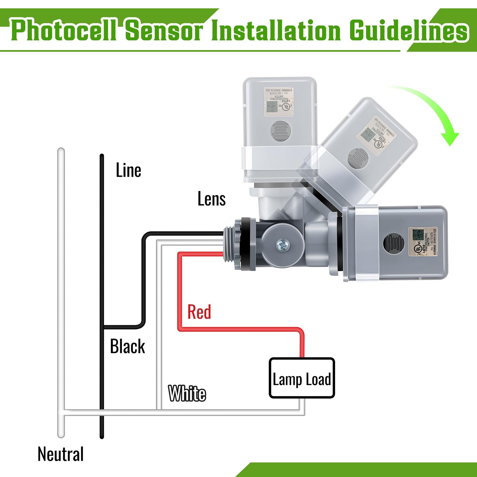 Photocell Sensor For Outdoor Lights 120VAC 120V Swivel Mount IP54 2PK
