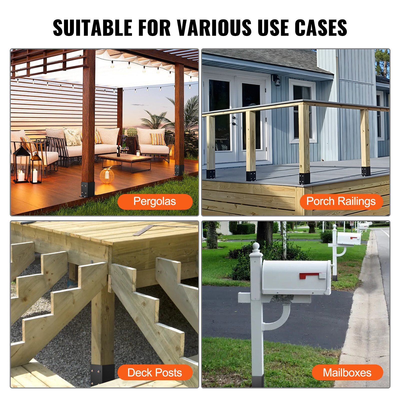 VEVOR 2 Pack 4×4 Post Base Brackets Heavy Duty Wood Post Fence Post Anchor