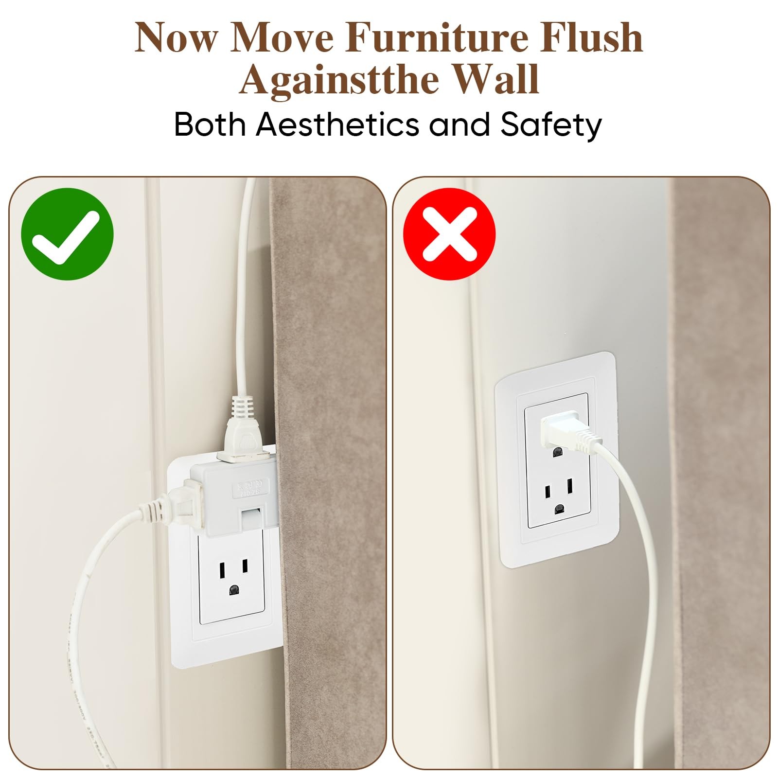 2 Pack 3 Way Flat Wall Outlet Extender Adapter 180 Degrees Rotatable Flat Plu…