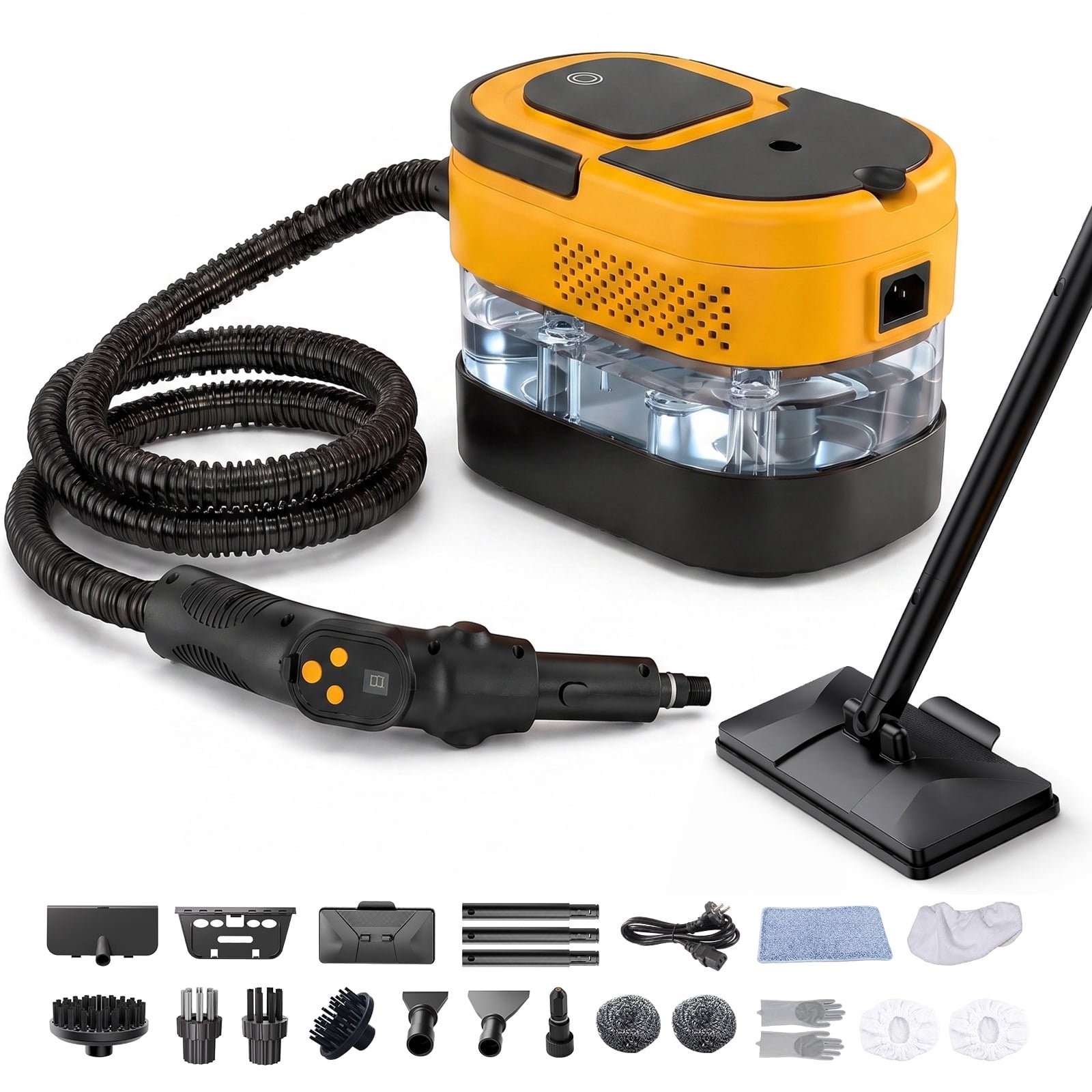 Handheld 2500W Steam Cleaner 10s fast heat-up 3-level steam 1.6L tank 17 attachm