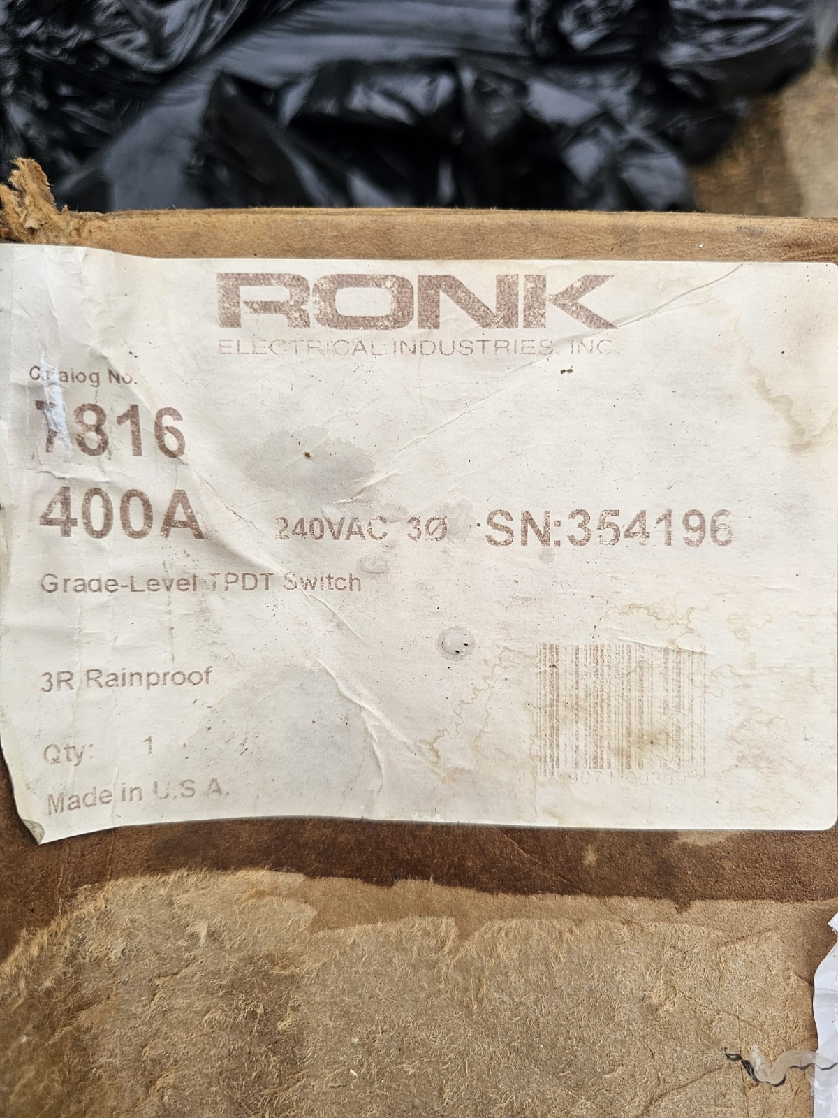 Ronk 7816 Meter-Rite Double Throw Transfer Switch 400 AMP 3 Phase