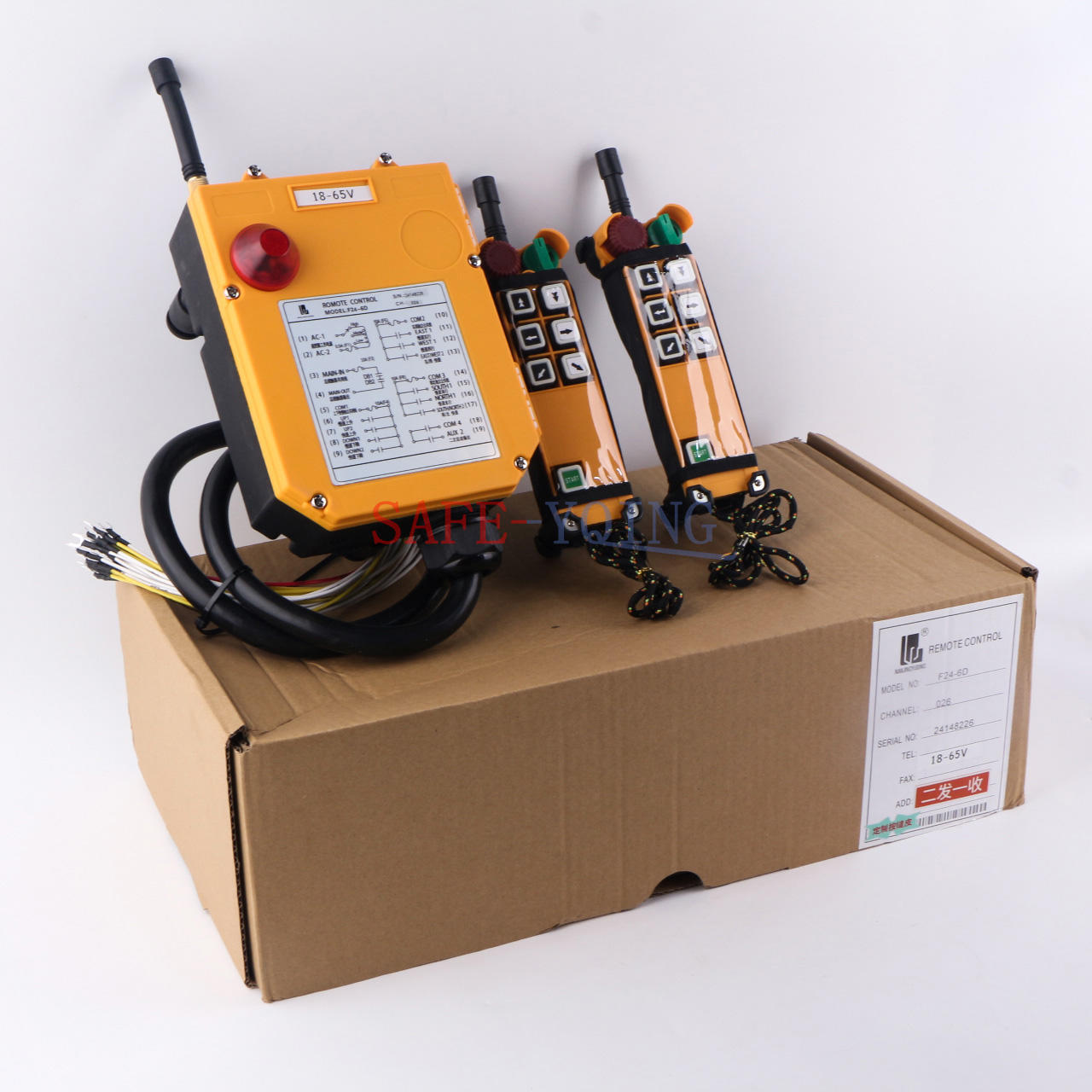 2 Emitter +1 Receiver Hoist Crane Radio Wireless Remote Control F24-6D 18~65V