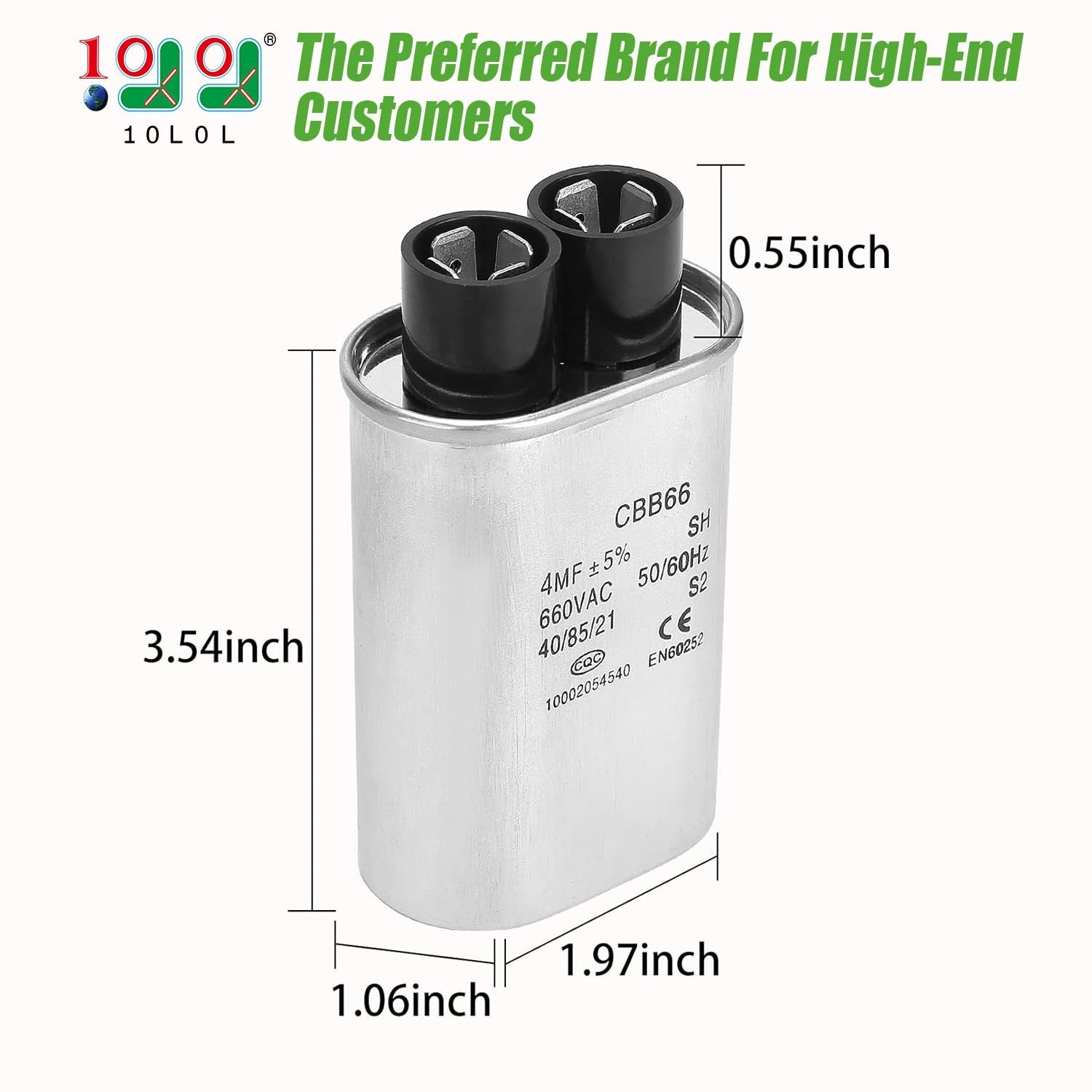 10L0L Capacitor 4MFD 4uF 660V 60 Hz for EZGO PowerWise II, Lester Chargers