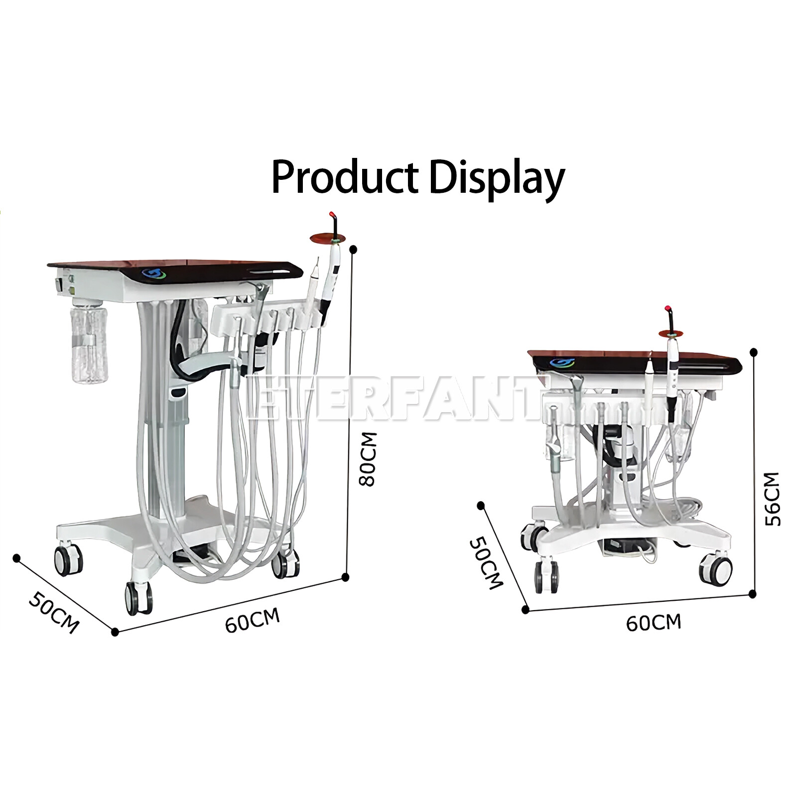 Dental Delivery Cart Adjustable Treatment Unit 4Hole/40L Oil-Free Air Compressor