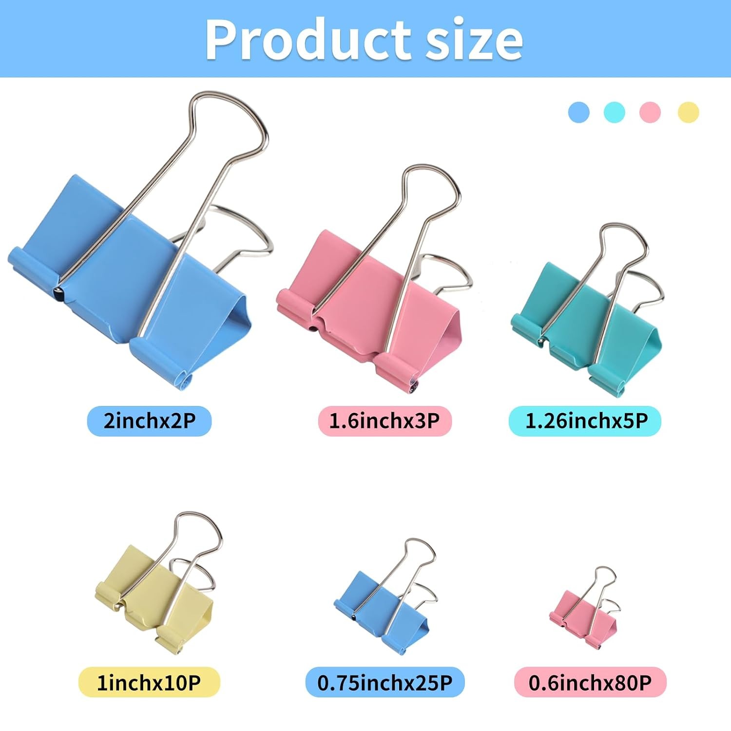Binder Clip Assortment 125PCS Mixed Colors Sizes Included