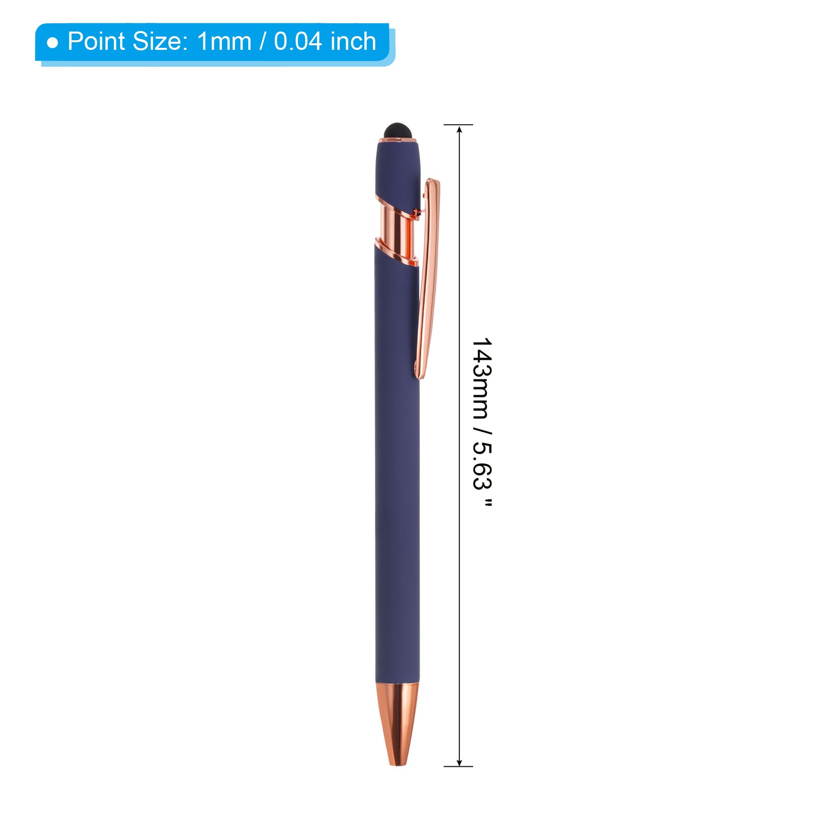 6 Pack Ballpoint Pen with Stylus Tip 2 in 1 Metal Pen Style 2 Blue