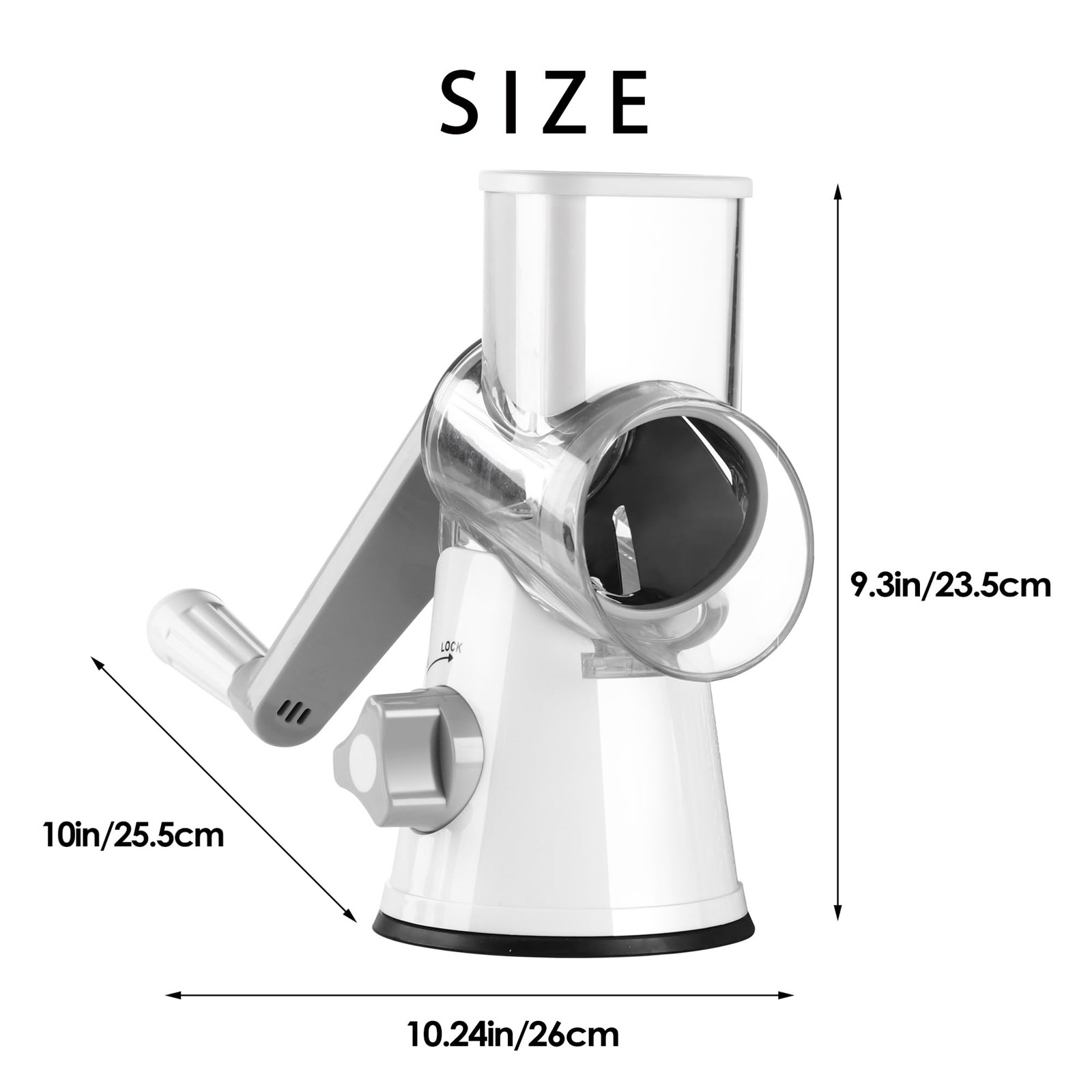 Ourokhome Rotary Cheese Grater Hand Crank, 4.72″L x 3.54″W x 9.45″H, A-White