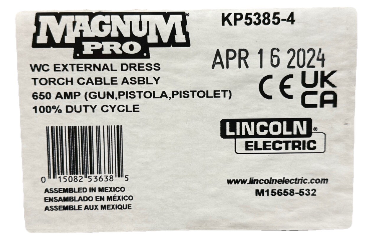 Lincoln KP5385-4 WC EXTERNAL DRESS TORCH CABLE ASBLY 650 AMP 100% Duty Cycle.