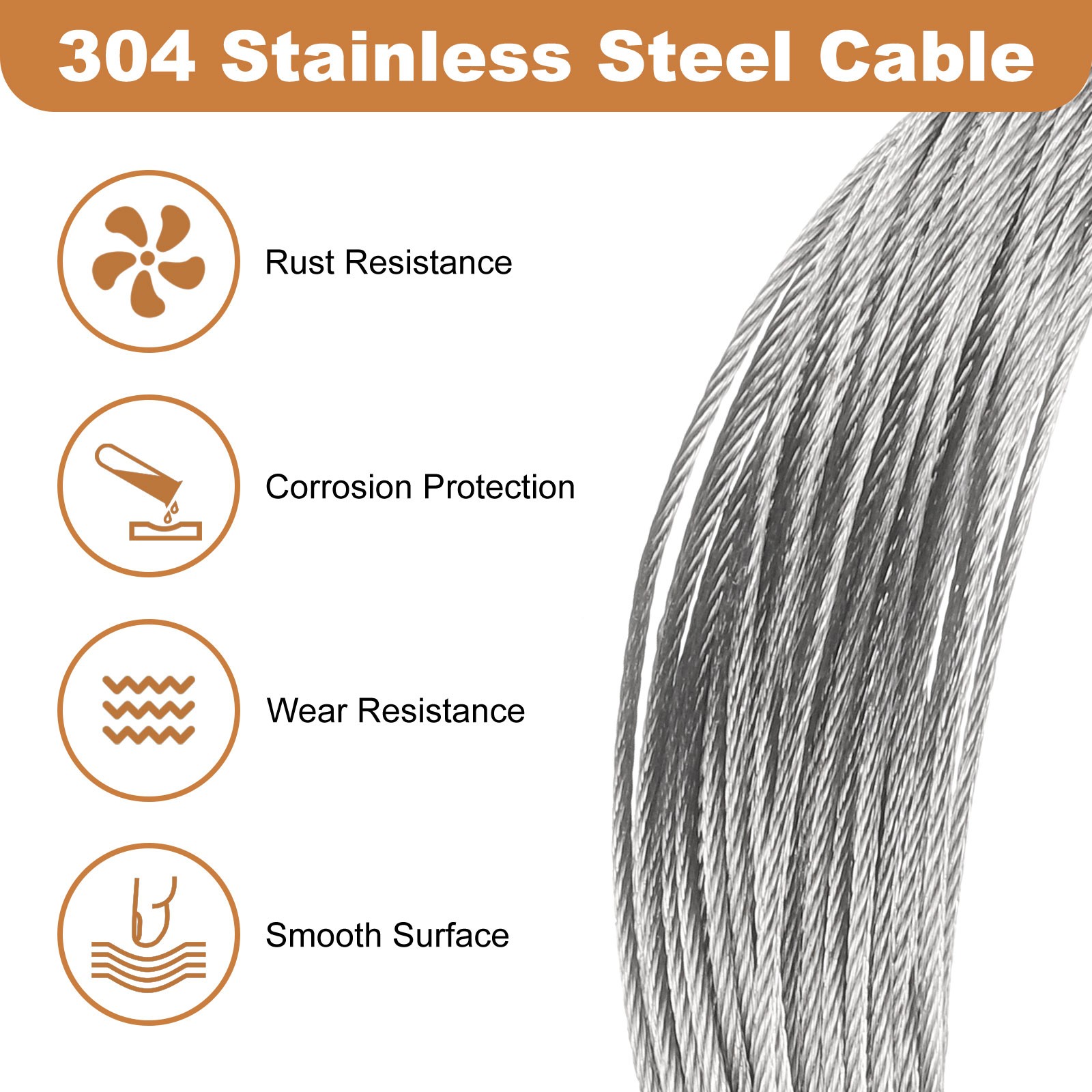 33ft (10M) 0.8mm Stainless Steel Wire Rope 7×7 Strand with 20pcs Loop Sleeves