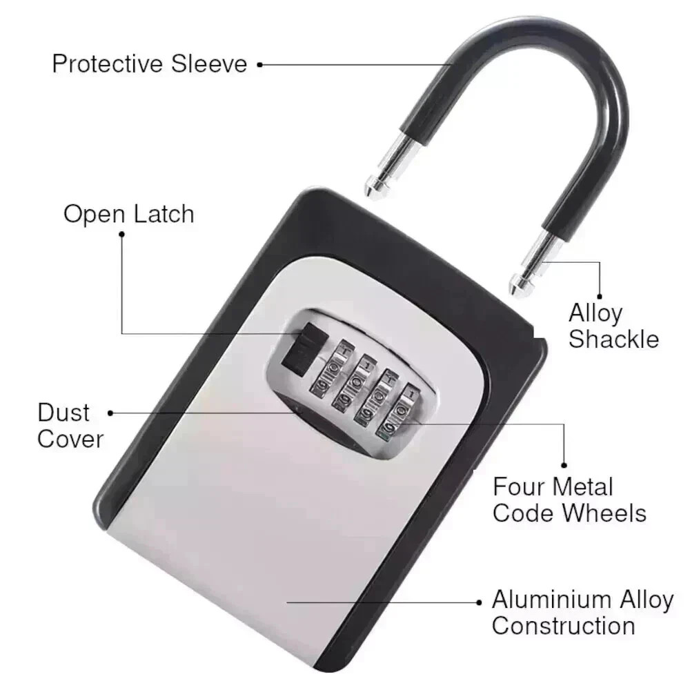 Key Lock Box Wall Mount Outdoor Weatherproof 4-Digit Combination Key Safe