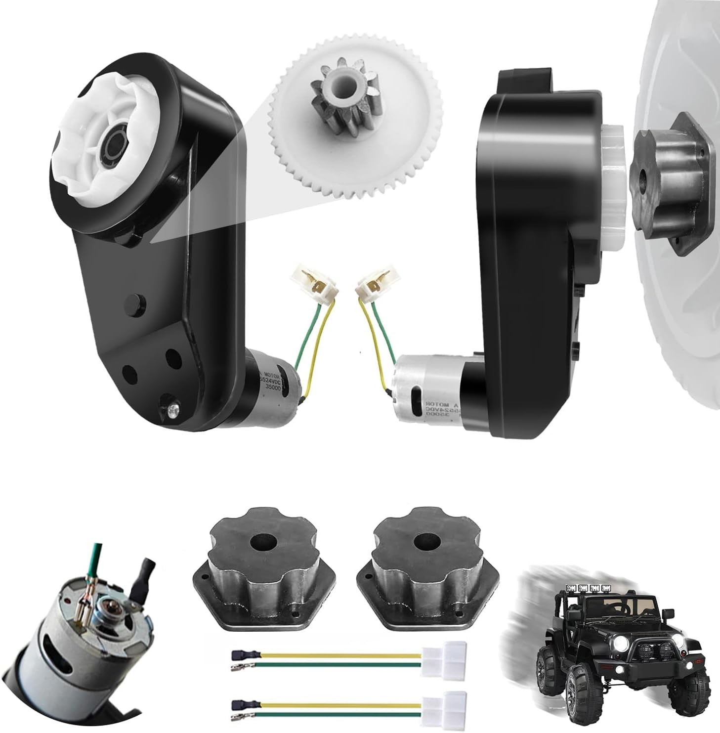 2PCS 24V RS555 High Speed Gearbox for Kids Ride-On Toy Upgrade & Connectors