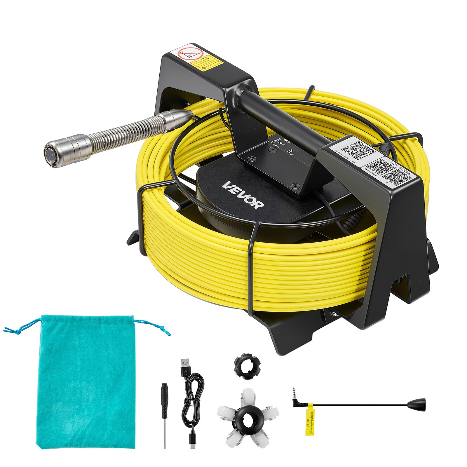 VEVOR Sewer Camera with WiFi 164ft/50m IP68 Drain Pipeline Camera 12 LED Lights