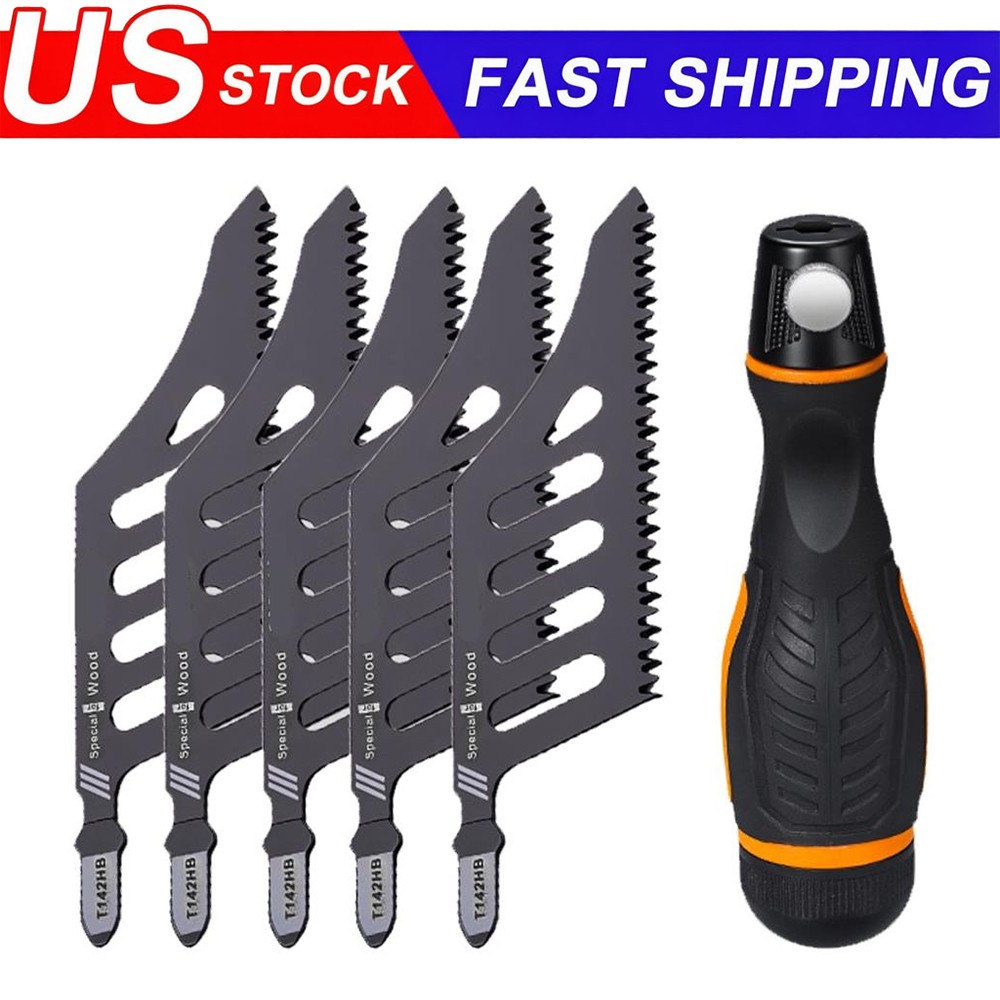 for Wood Flush Cutting Jigsaw Blade 5Pcs Irregular Curve Saw Blade with Handle ↕
