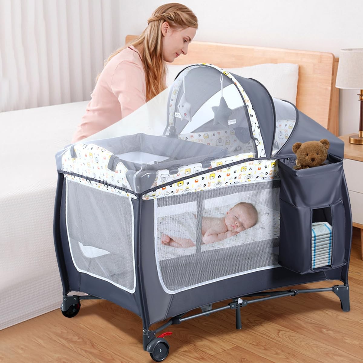 Anna Queen 4 In 1 Pack And Playportable Nursery Center Baby Playard Bassinet