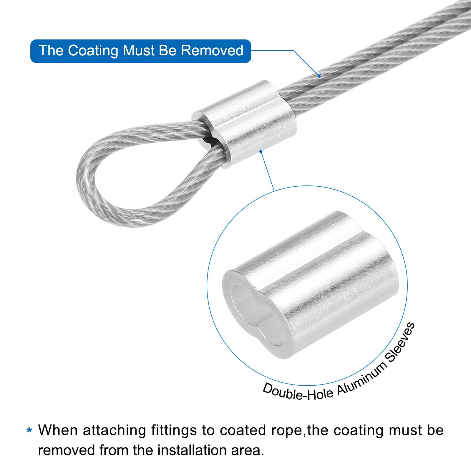 33Ft(10m) Wire Rope 1/8″(3mm) with 4Pcs Aluminum Sleeves Transparent