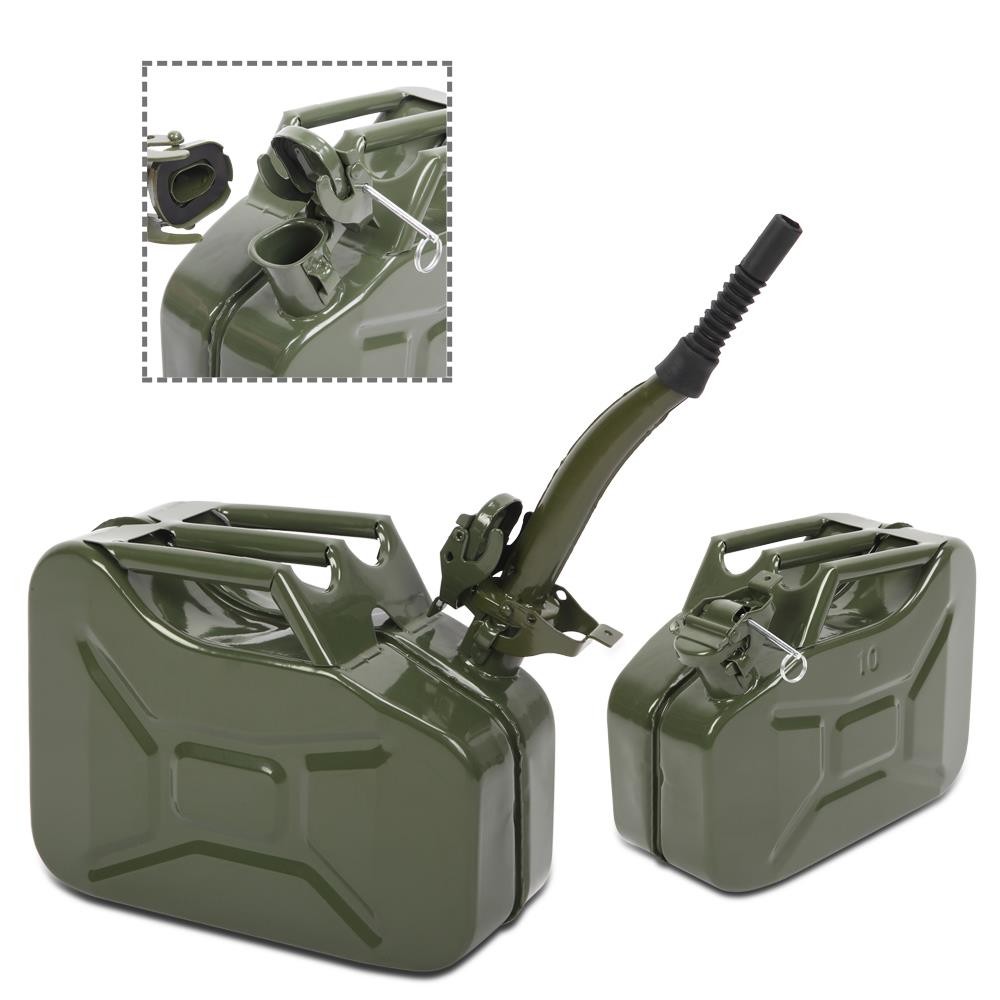 10L 0.8mm Army Backup Fuel Can Gasoline Fuel Can Metal Tank Emergency Green