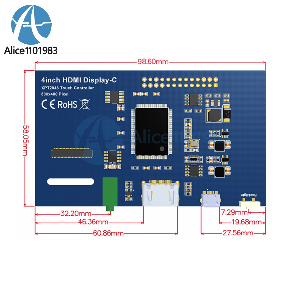 4″ LCD Touch Screen Display Module 800*480 TFT IPS for Raspberry Pi 3 4 B/B+