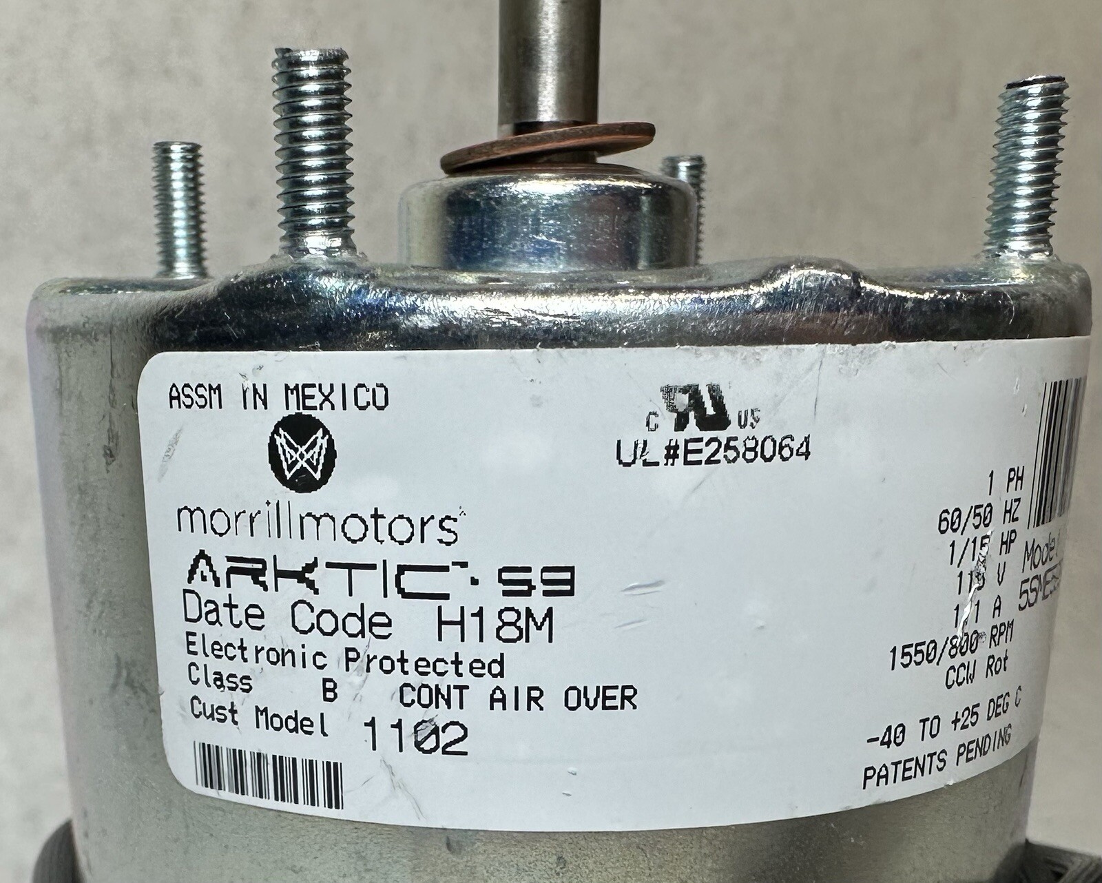 NEW Morrill Motors Arktic S9 Motor 5SME59BVA1228, 1/15 HP, 115V, 1550/800 RPM