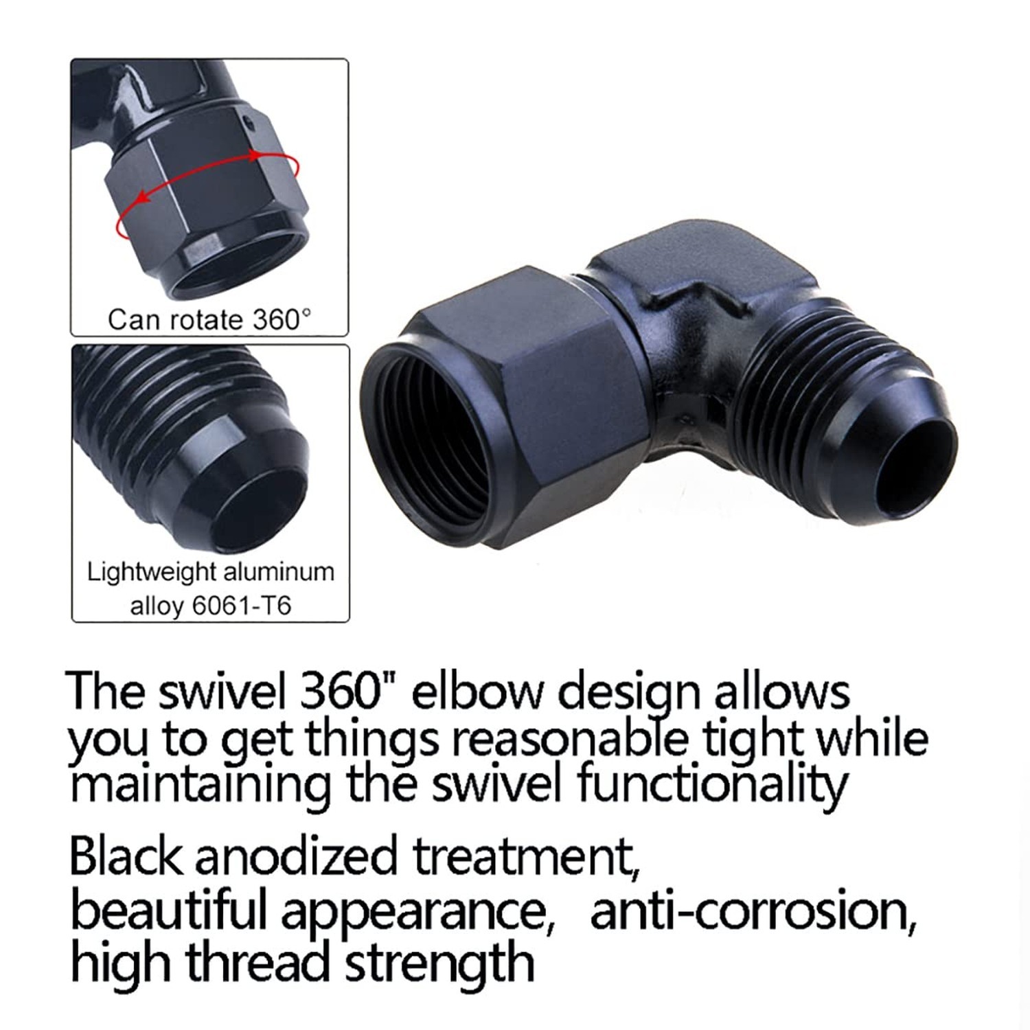 6AN Female to 6AN Male Flare 90 Degree Swivel Hose Fitting Adapter Aluminium …