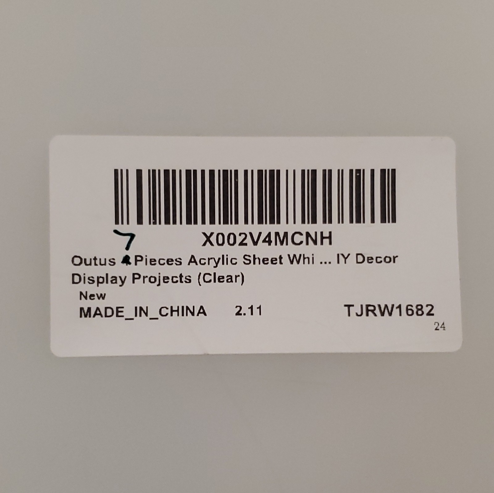 Qutus White Acrylic Sheet 12 x 12 in, 2.11 mm Thick (MPN TJRW1682)