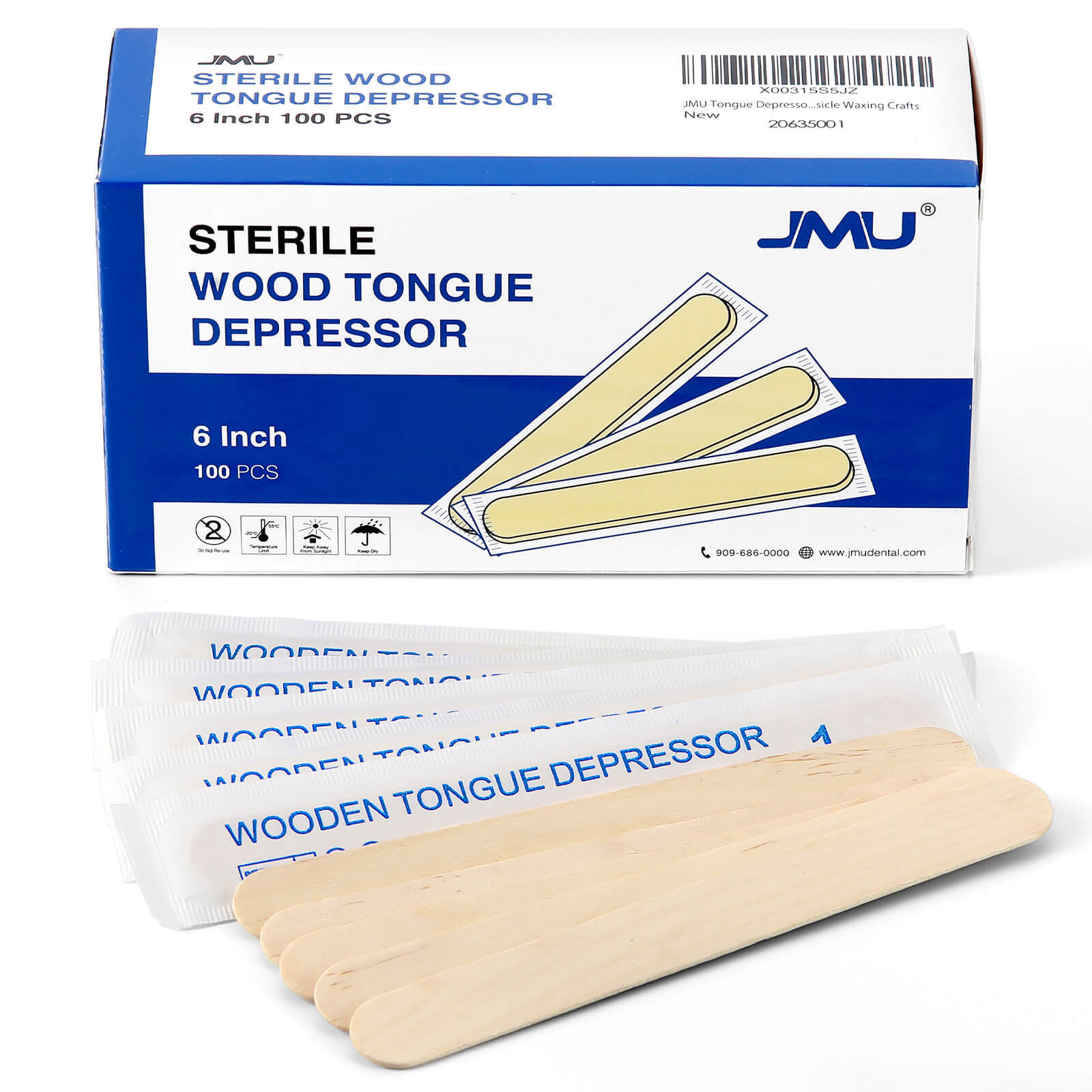 JMU Sterile Wooden Tongue Depressor 6” Waxing Spatula Stick Craft(Choosing Qty)