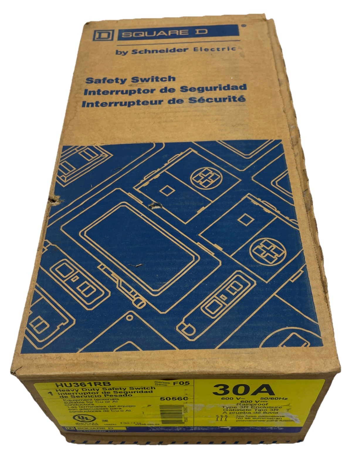 Square D HU361RB New Box Heavy Duty Disconnect Switch 30 Amp 600v 3 PhaseNema 3R
