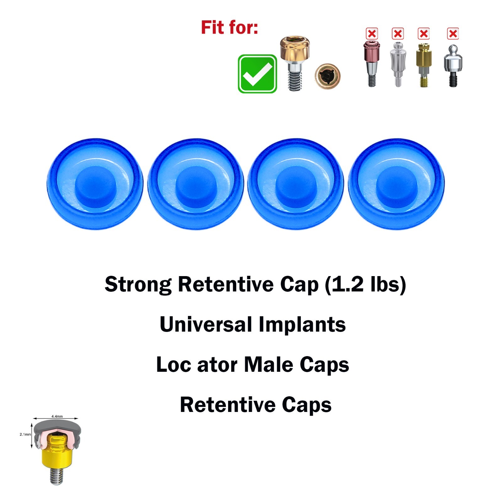 US ZEST Locator Replacement Retention Male Caps Inserts For Dental Overdenture