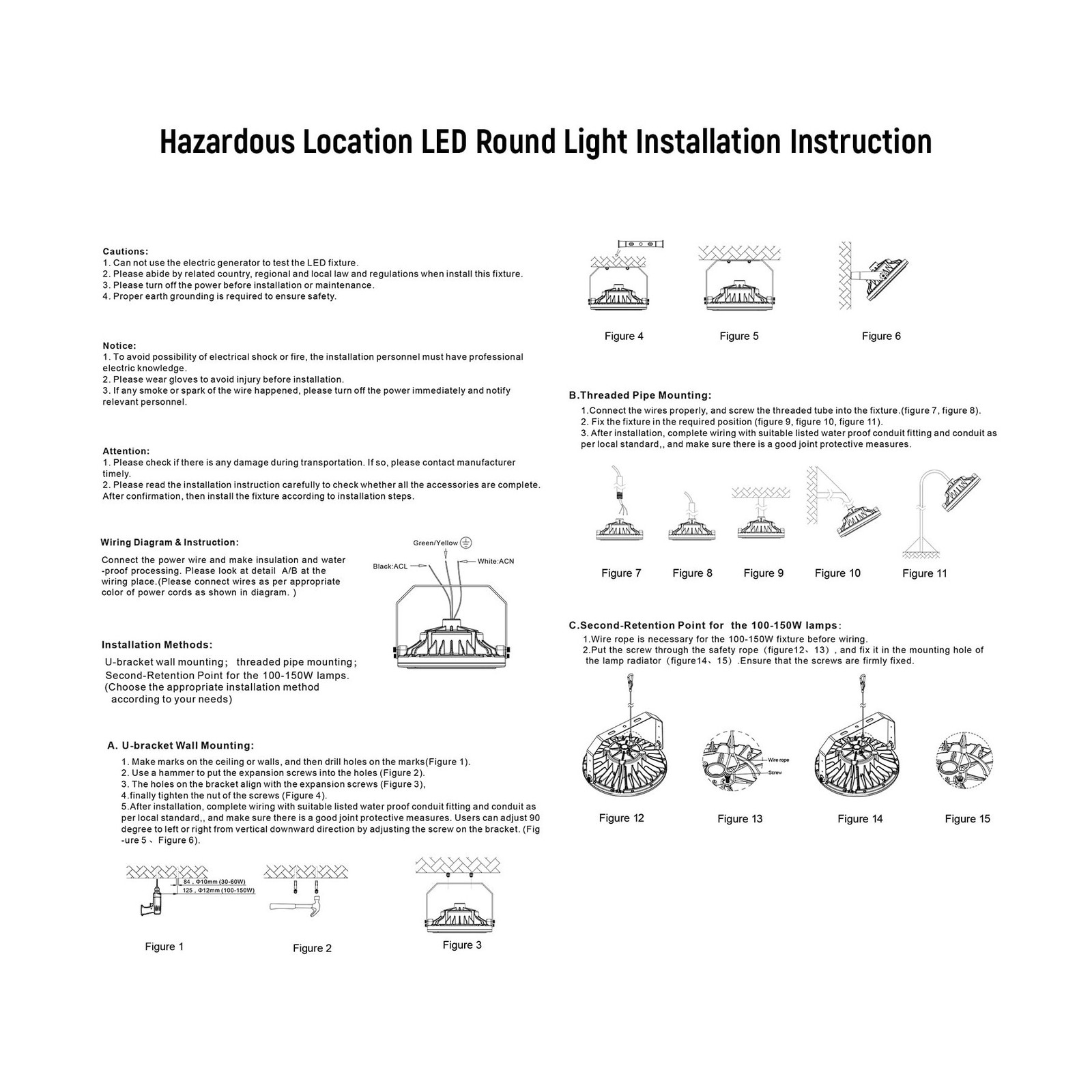 60W LED Explosion Proof Light, UL 844 Certified Class I Division II High Bay …