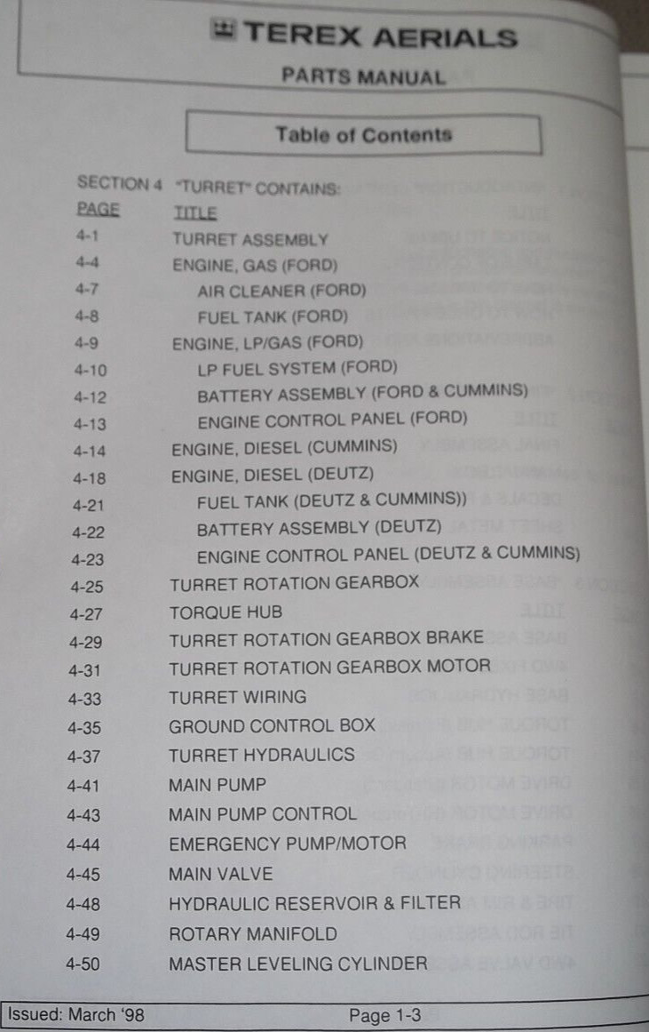 TEREX TB85 BOOM LIFT PARTS MANUAL BOOK CATALOG