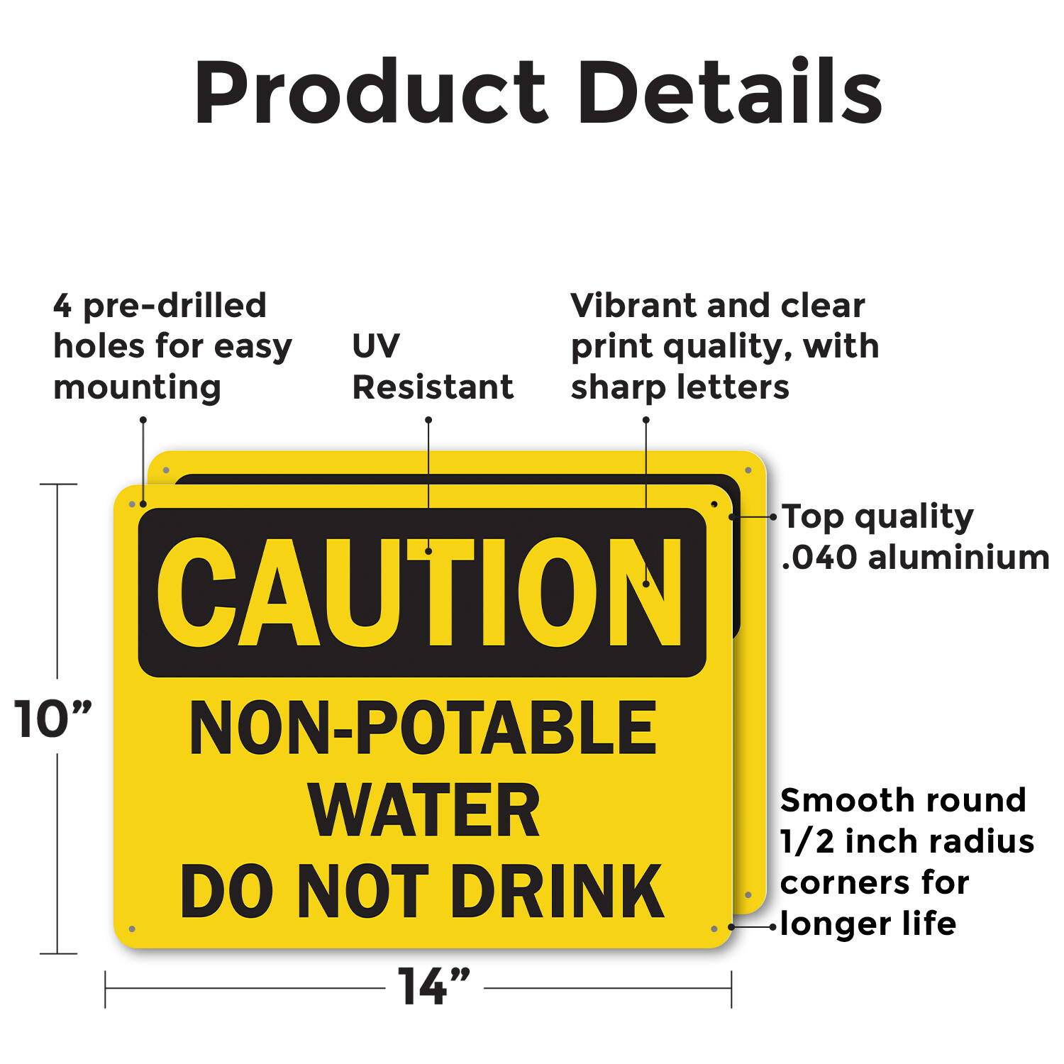 (2 Pack) Non-Potable Water Do Not Drink OSHA Caution Sign Decal Metal Plastic