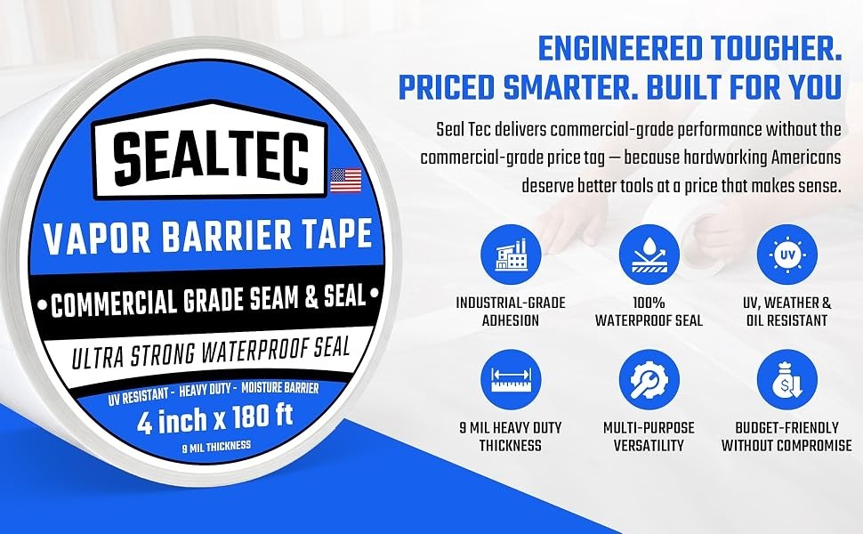 Seal Tec Vapor Barrier Tape 4″ x 180′ 9 Mil White Crawl Space Seam Tape