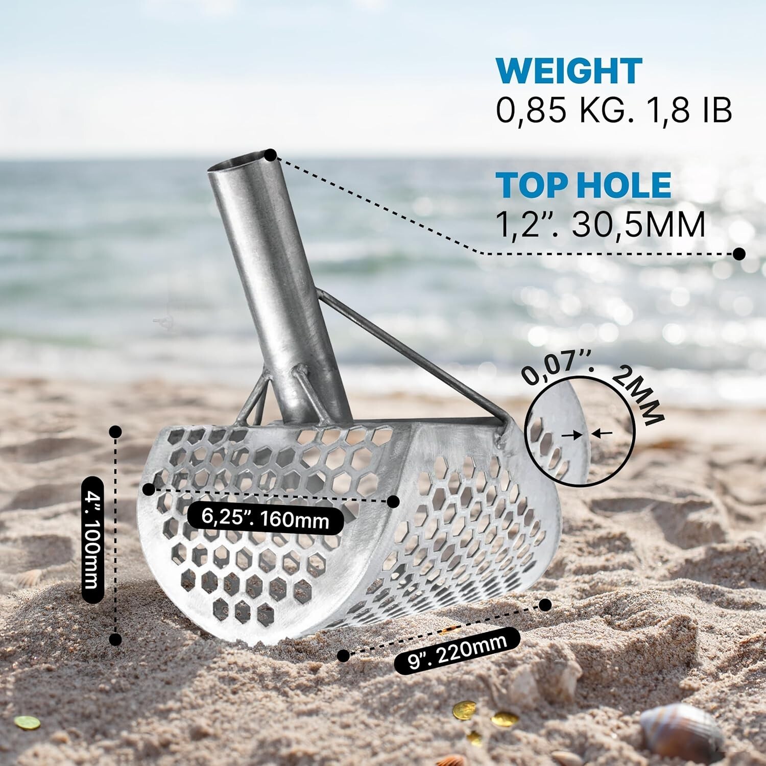 CKG Sand Scoop Handle Pole Metal Detecting Carbon Rod Detector Shovel Sifting