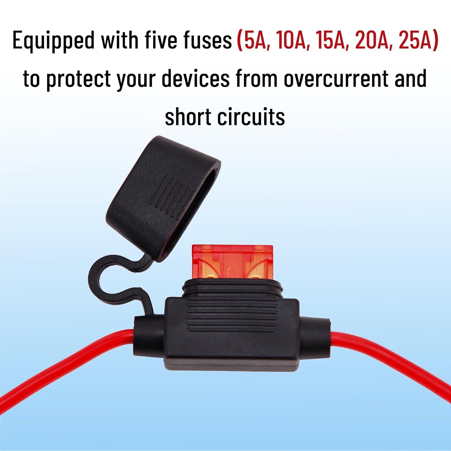 SAE Battery Connector, 2 FT, 12 AWG, SAE to O-Ring Harness with 5A-25A Fuses
