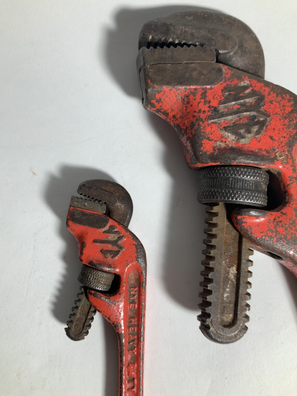 Two NYE Tool Heavy Duty Offset Pipe Wrenches, 14 and 6, vintage Steel Chicago