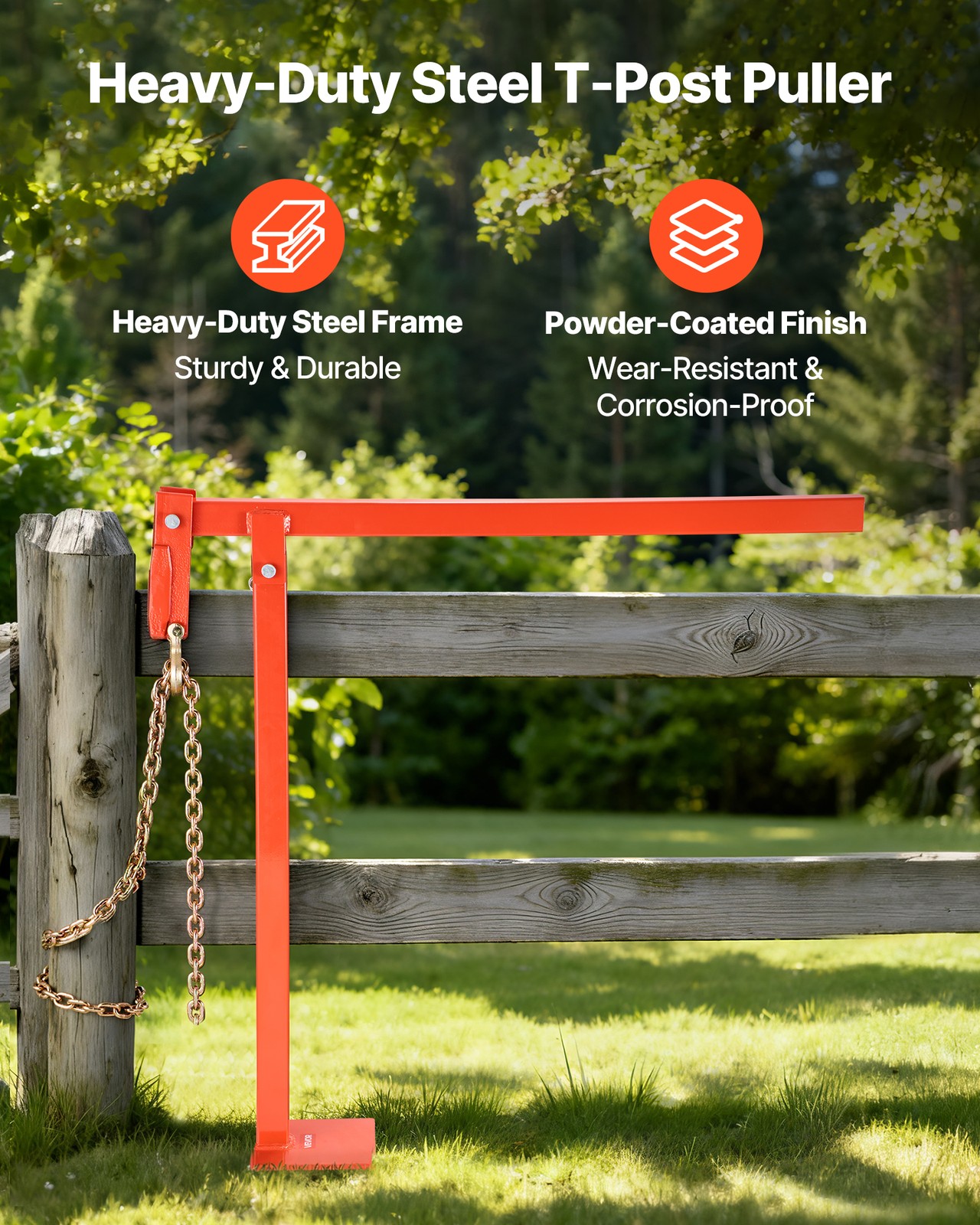 VEVOR 32″ T Post Puller Heavy Duty Fence Post Puller with 43″ Lifting Chain