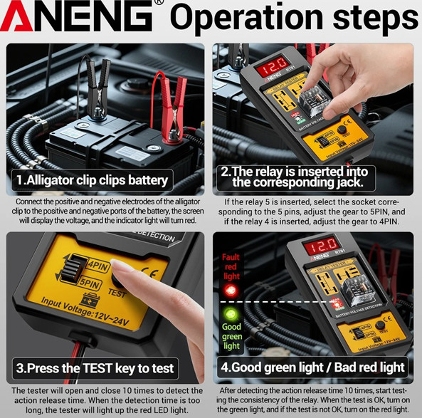 ANENG 12V Car Relay Tester Automotive Diagnostic Tool Electronic Battery Checker