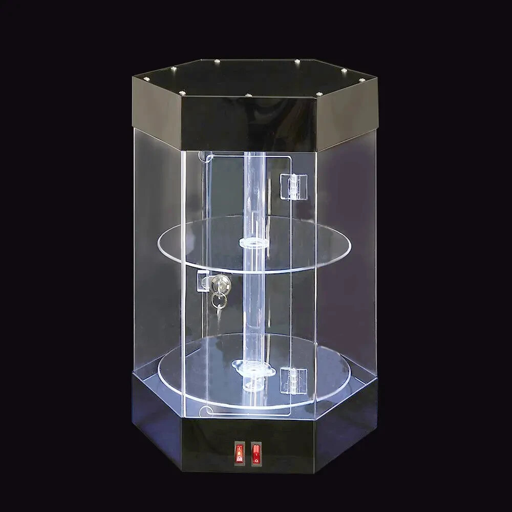 Electric Rotating Clear Display Case with Built In LED Lighting
