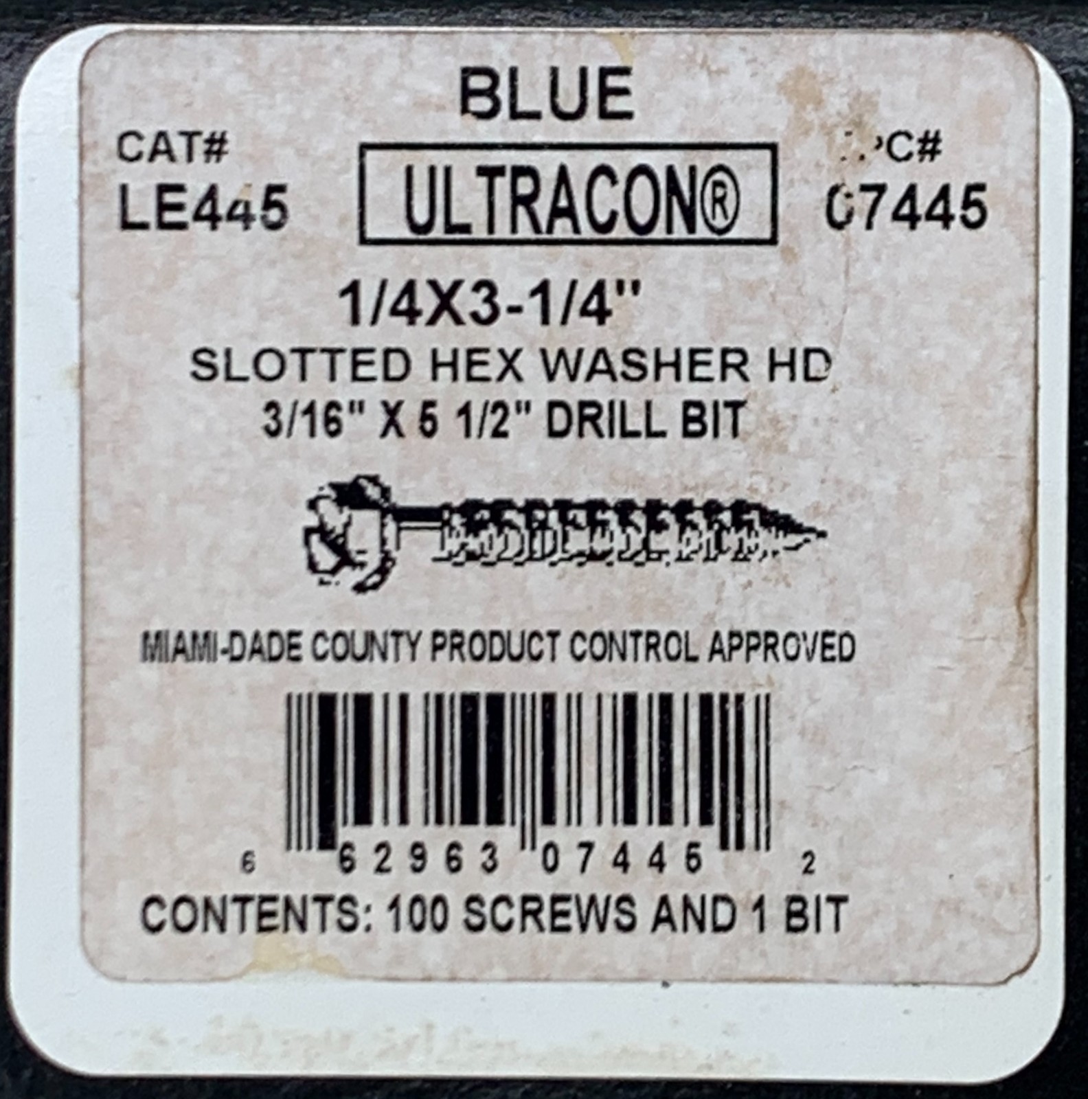 ELCO Ultracon 1/4″ Slotted Hex Concrete Screw 3-1/4″ BLUE (Tapcon) + Masonry Bit