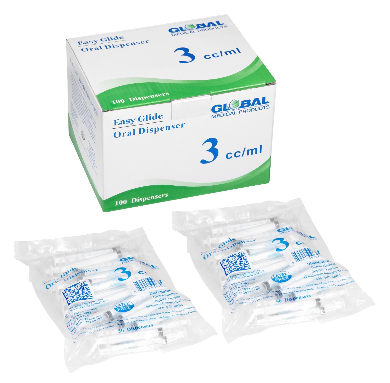 Global Medical Products – 3cc ORAL Syringe – QTY 100 – Sterile – NO TIP CAPS