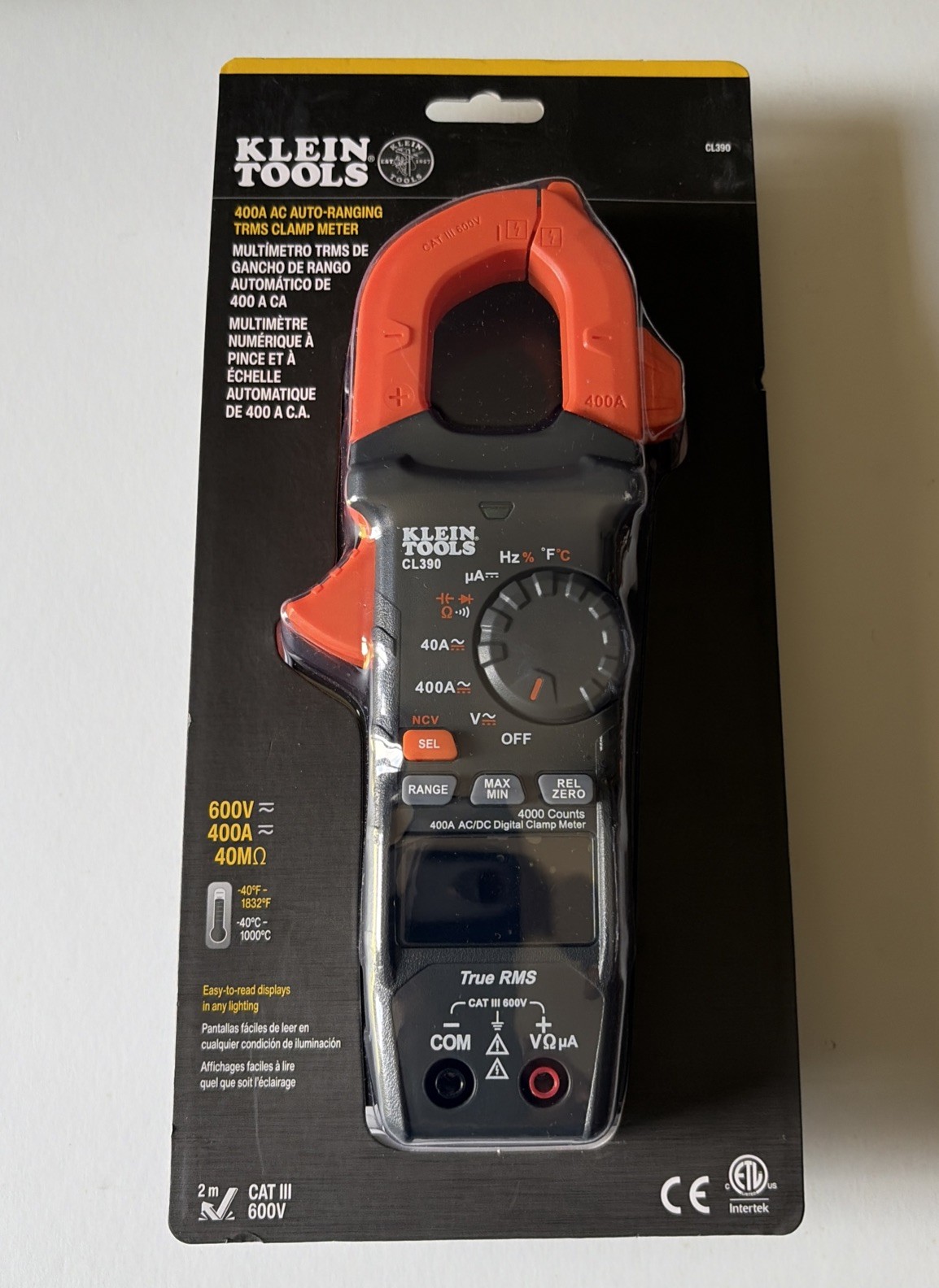 Klein Tools CL390 400A AC/DC Auto-Ranging Digital Clamp Meter Brand New