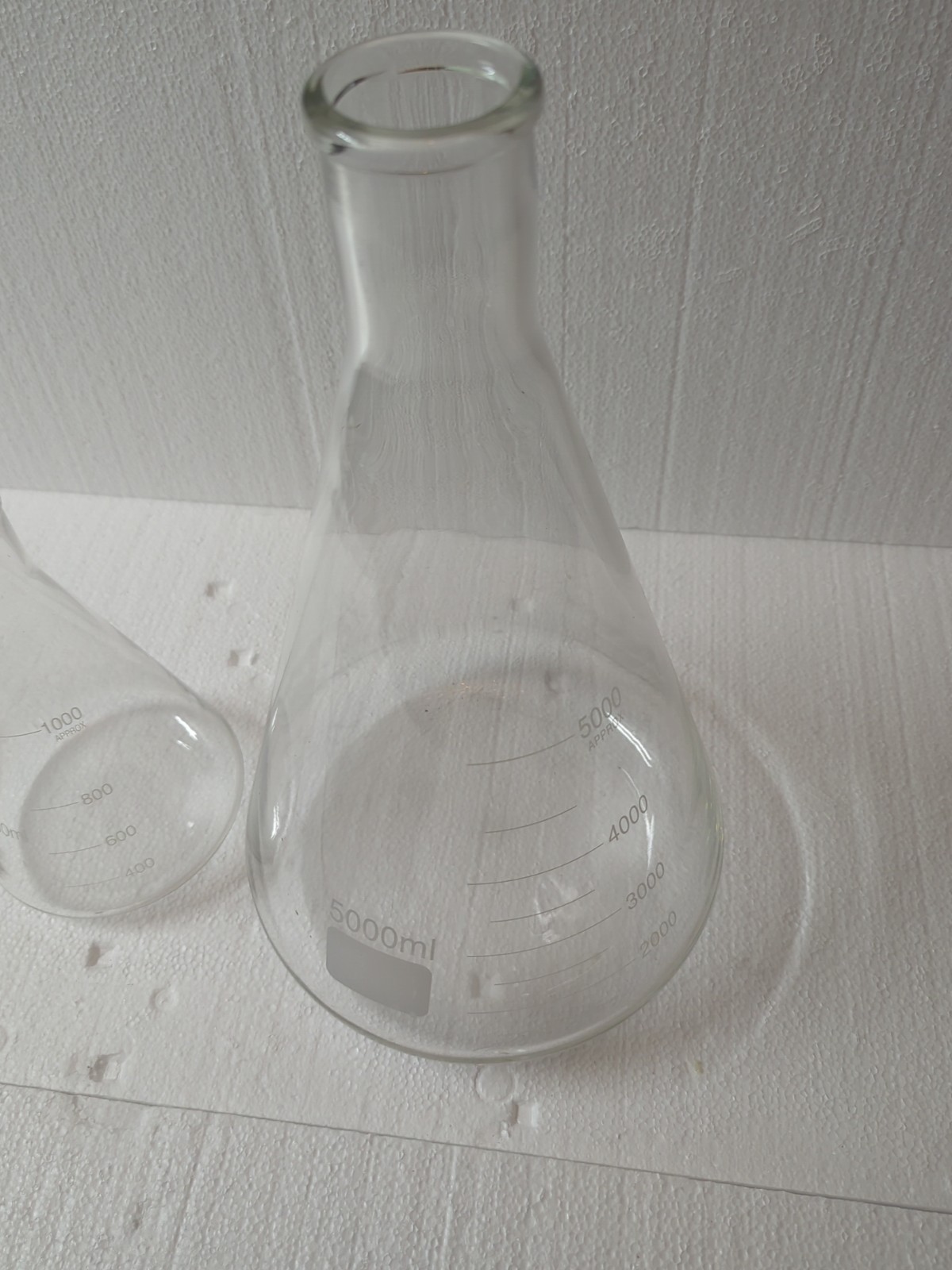 |LOT OF 2 | 5000ml & 1000ml Lab Glass Erlenmeyer Flasks Conical Bottle VGUC