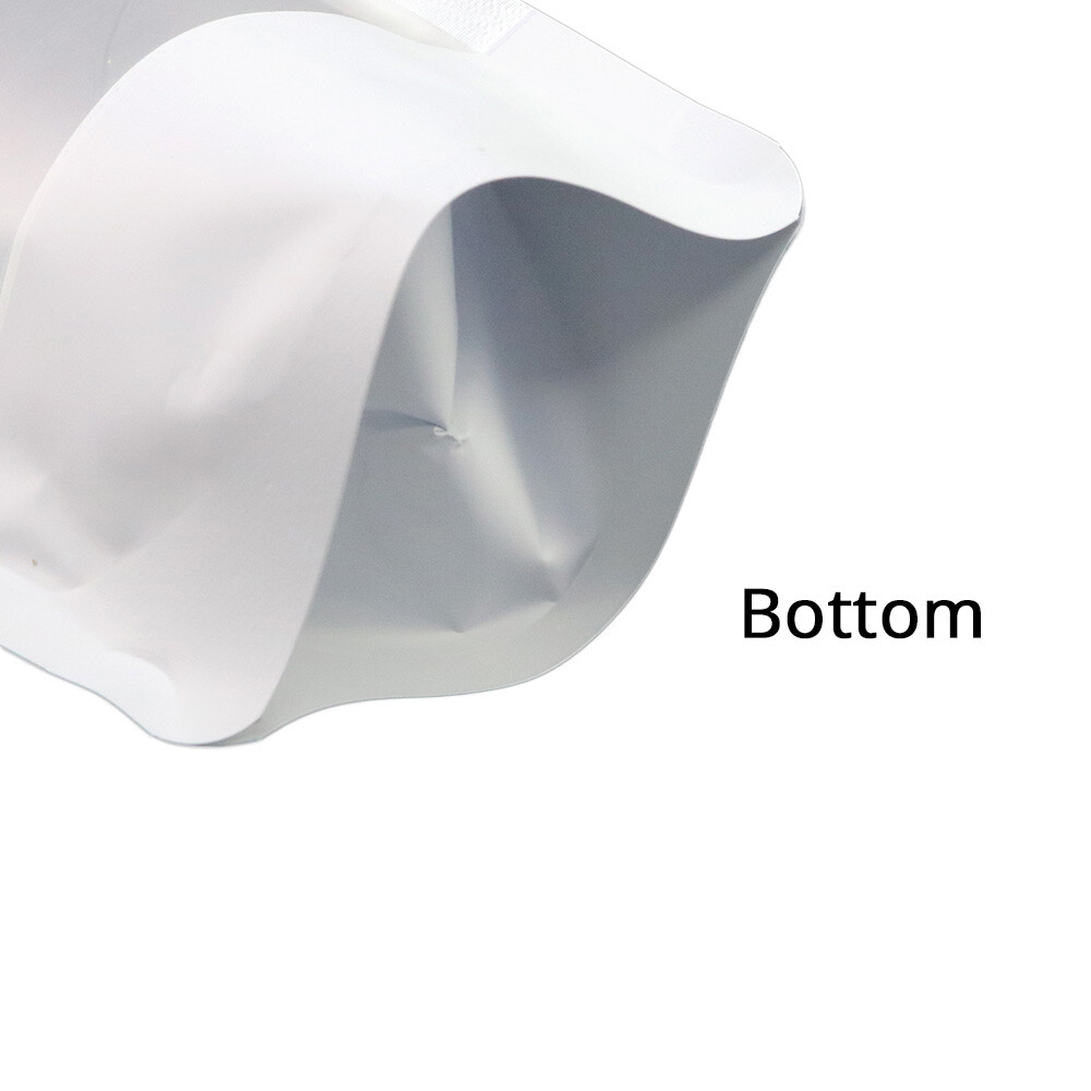 5.5×7.75in White Foil Mylar Matte Stand Up Zip Lock Bag w/ Window & Machine