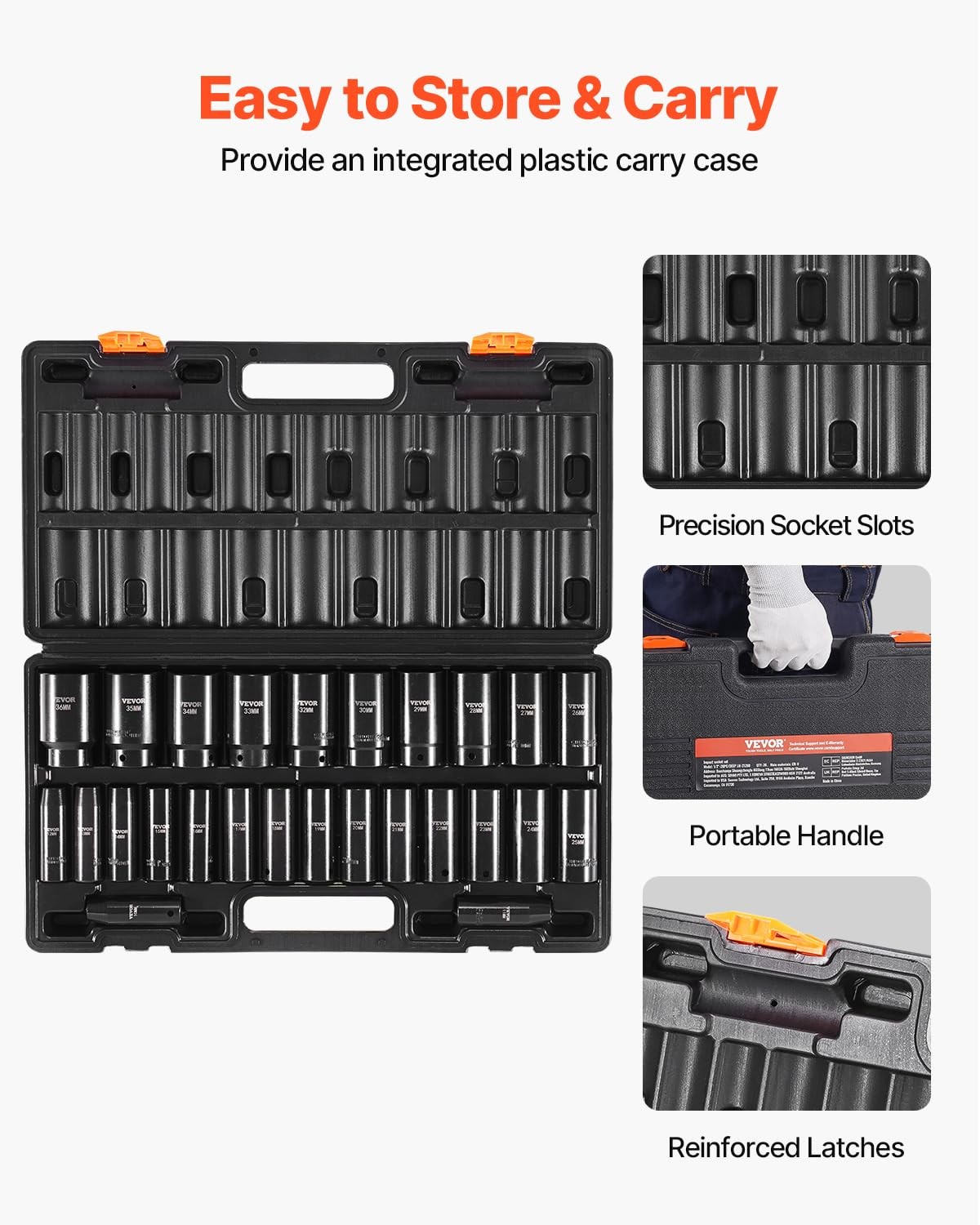 VEVOR Impact Socket Set 1/2 Inches 26 Piece Deep Sockets, 1/2», Black