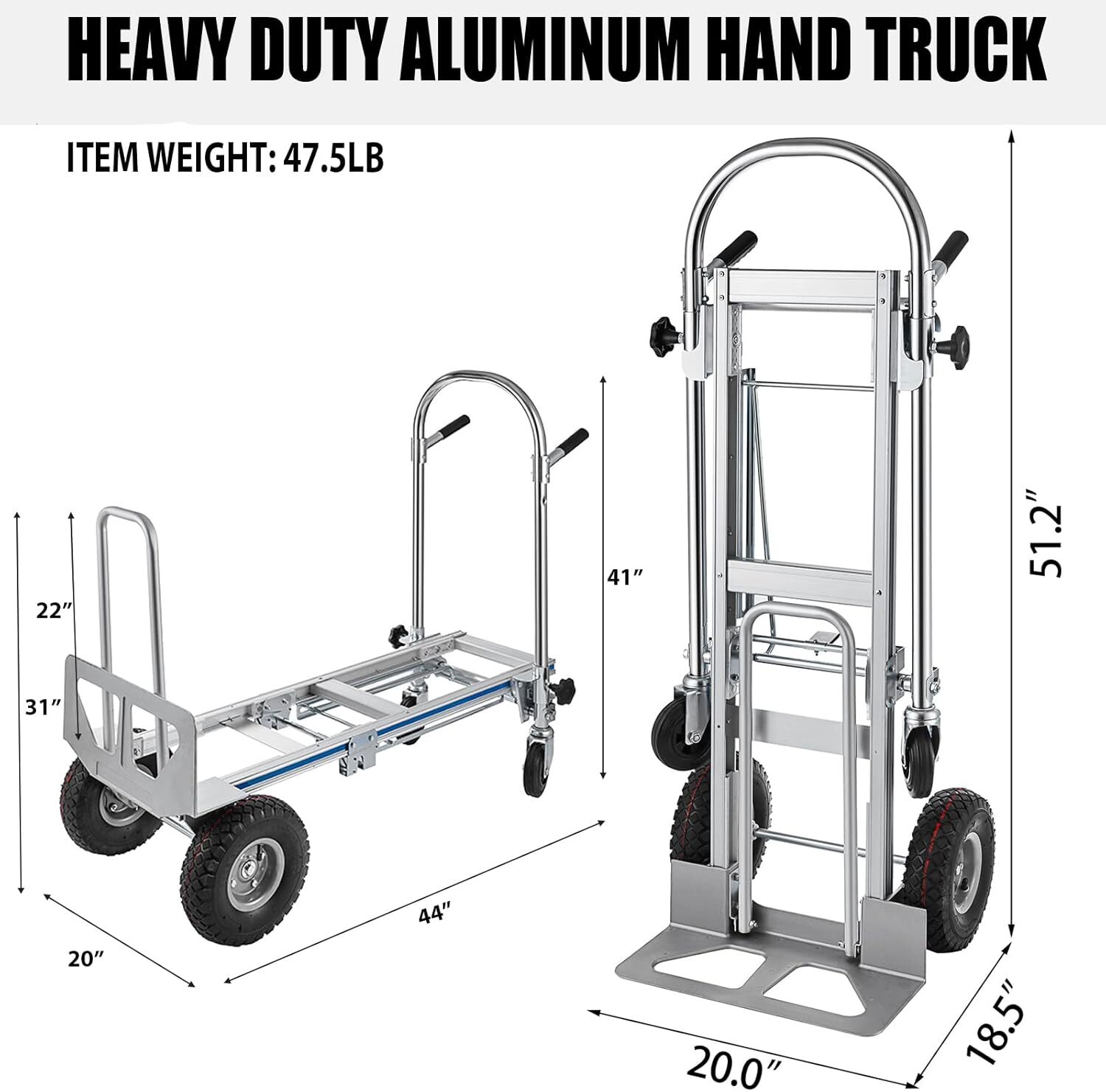 4 in 1 Aluminum Hand Truck Dolly Heavy Duty 1000 LB Convertible Folding Cart