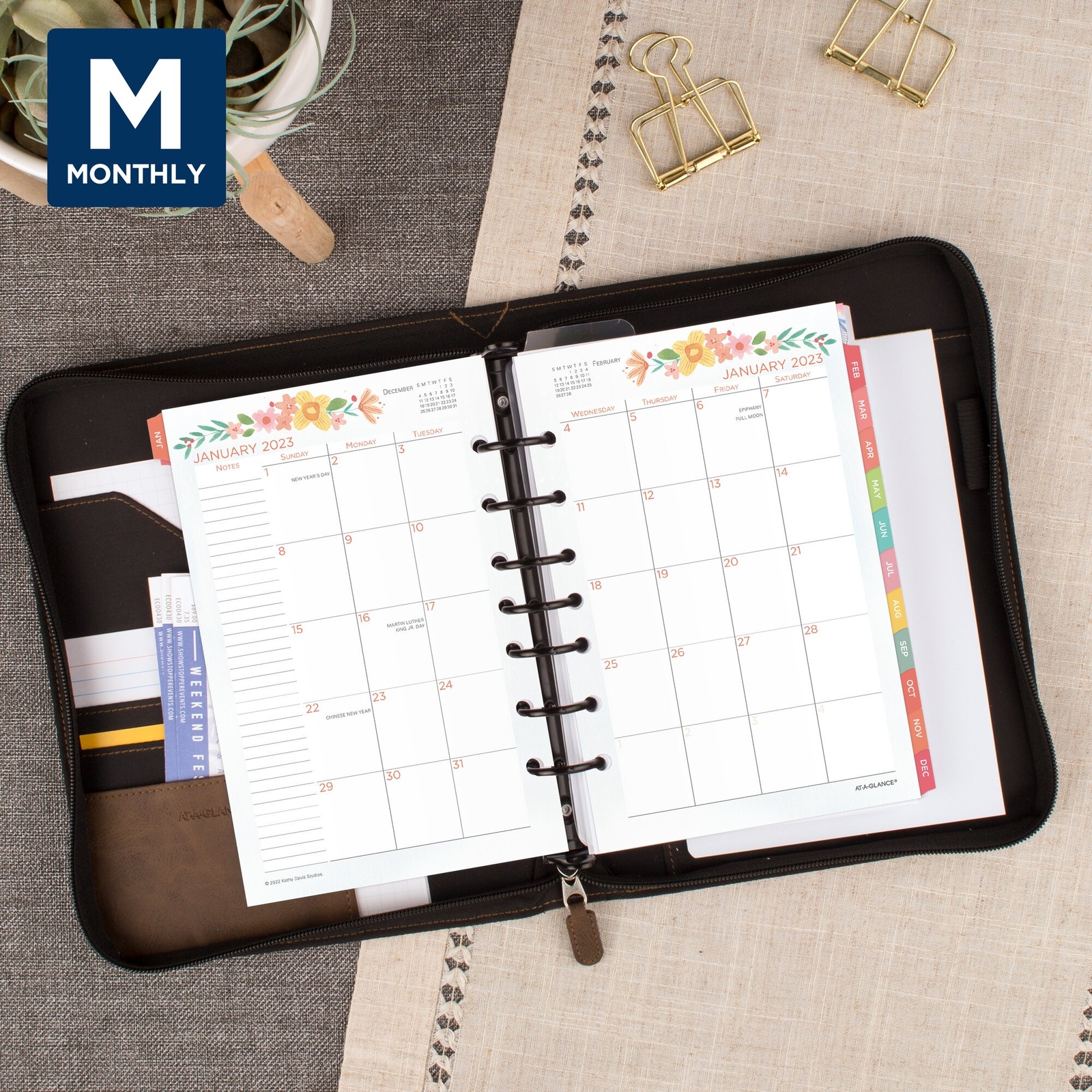 AT-A-GLANCE Kathy Davis 2023 Daily Monthly Planner Refill Loose-Leaf Desk Size 5