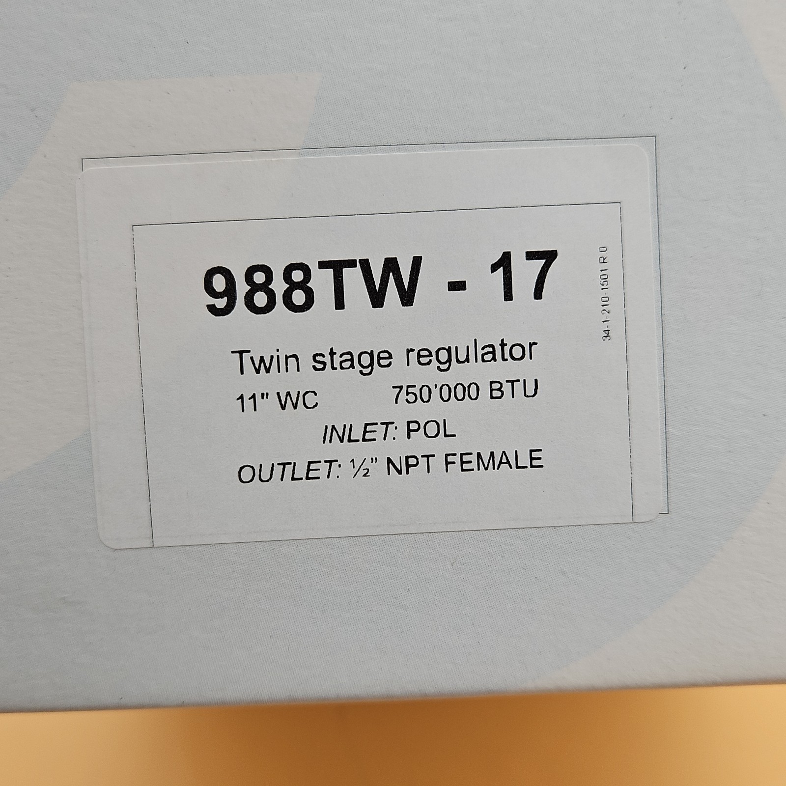 Cavagna Group Kosan Line Twin Stage Regulator 988TW-17 11″ WC 750000 BTU New