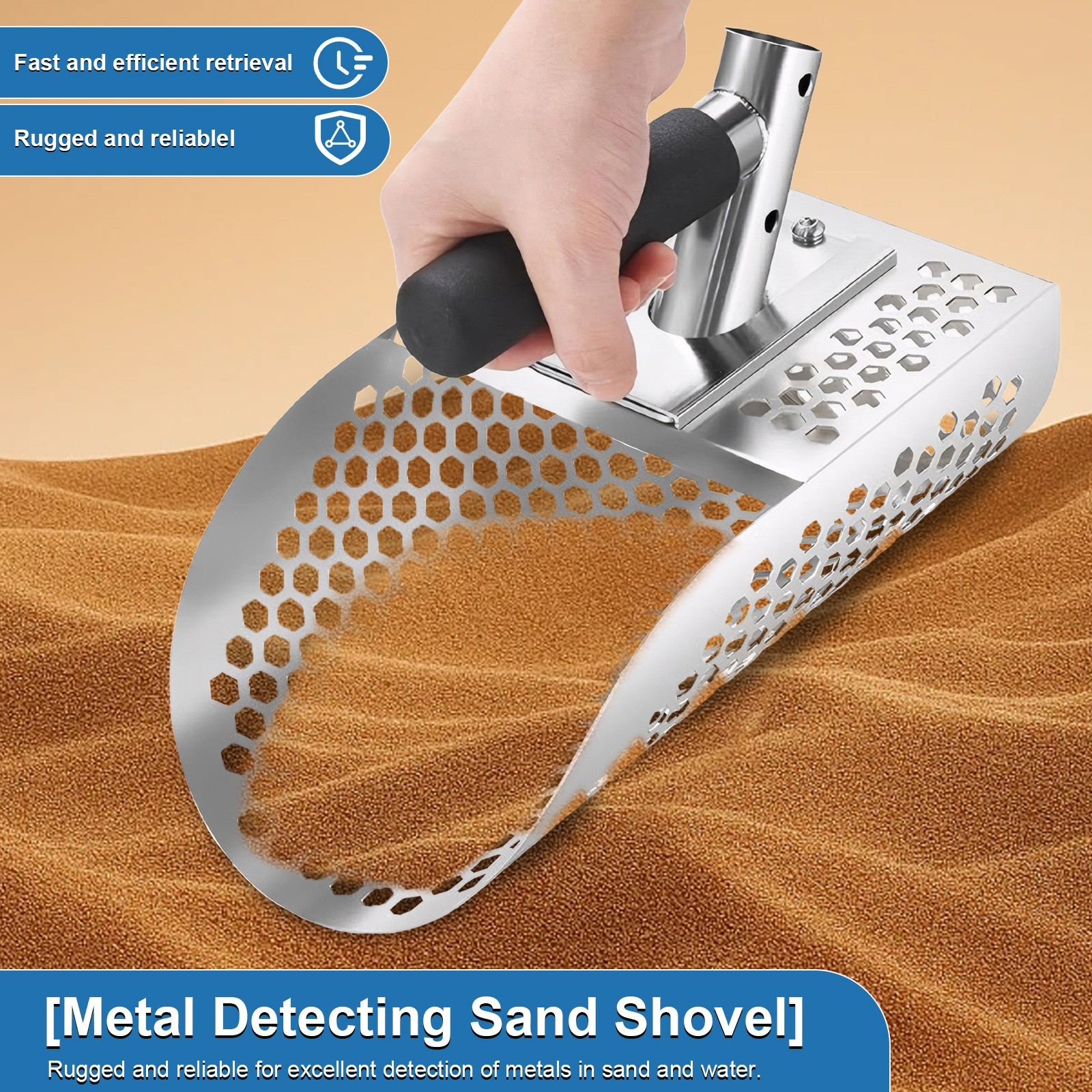 Long Handle Sand Scoop Metal Detecting Shovel Adjustable Stainless Steel Beach